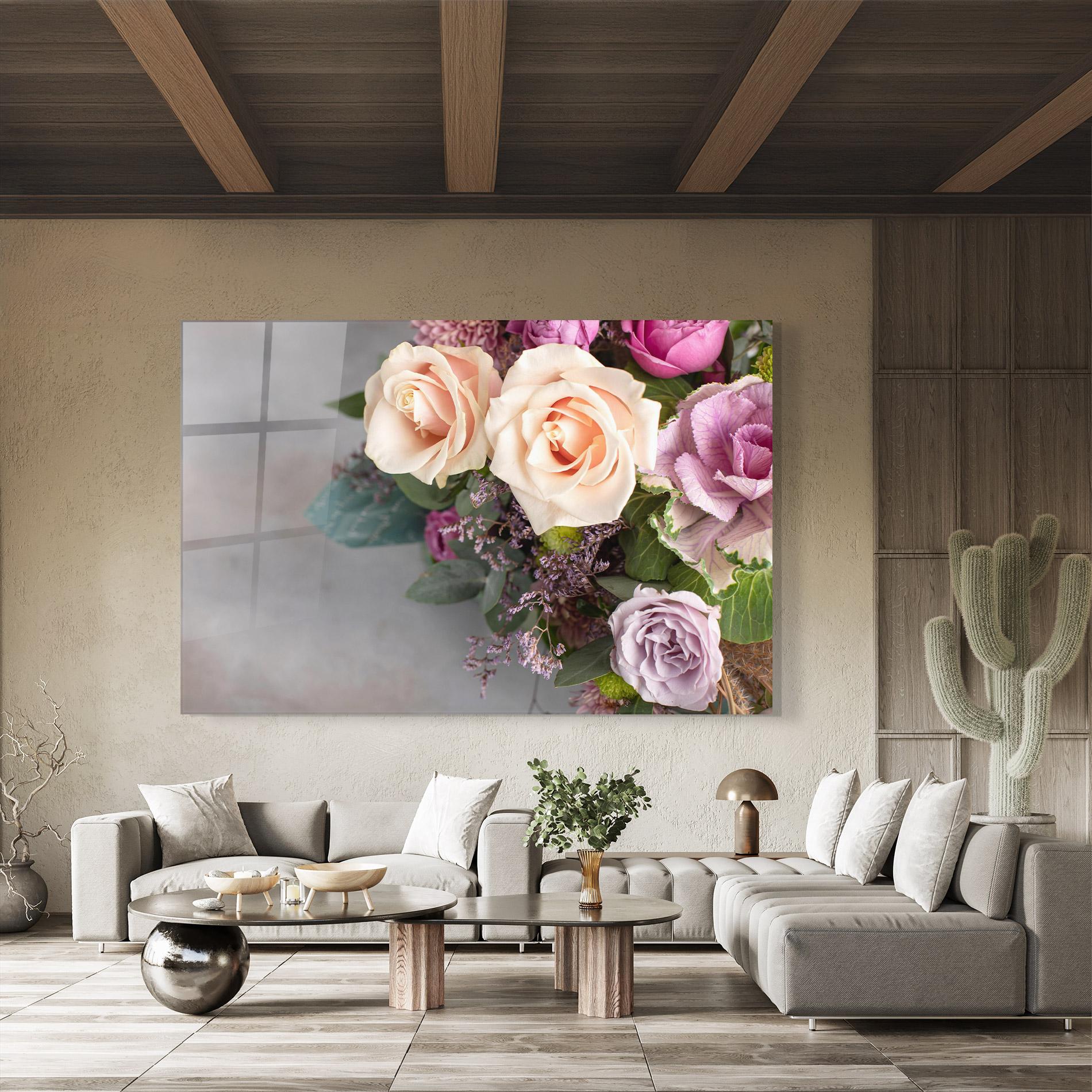 Tablou Sticla Cream Purple Bouquet mockup 8