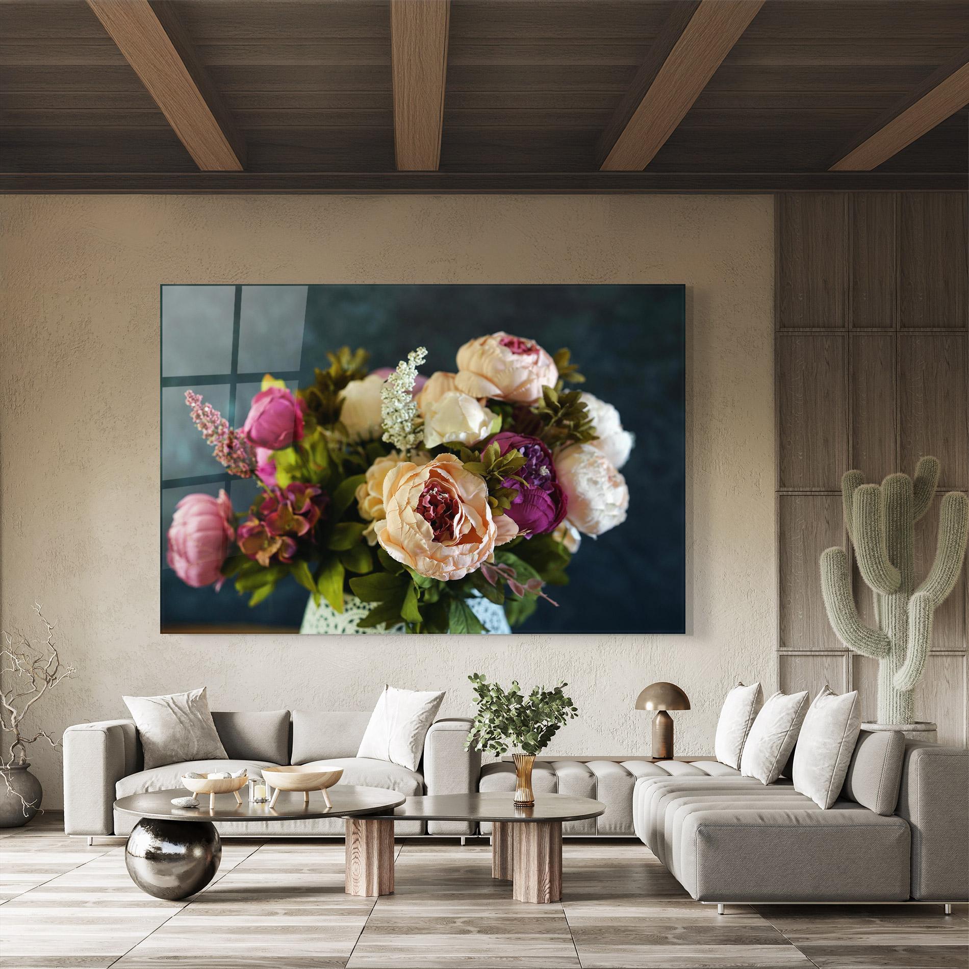 Tablou Sticla Cream Roses Bouquet mockup 8