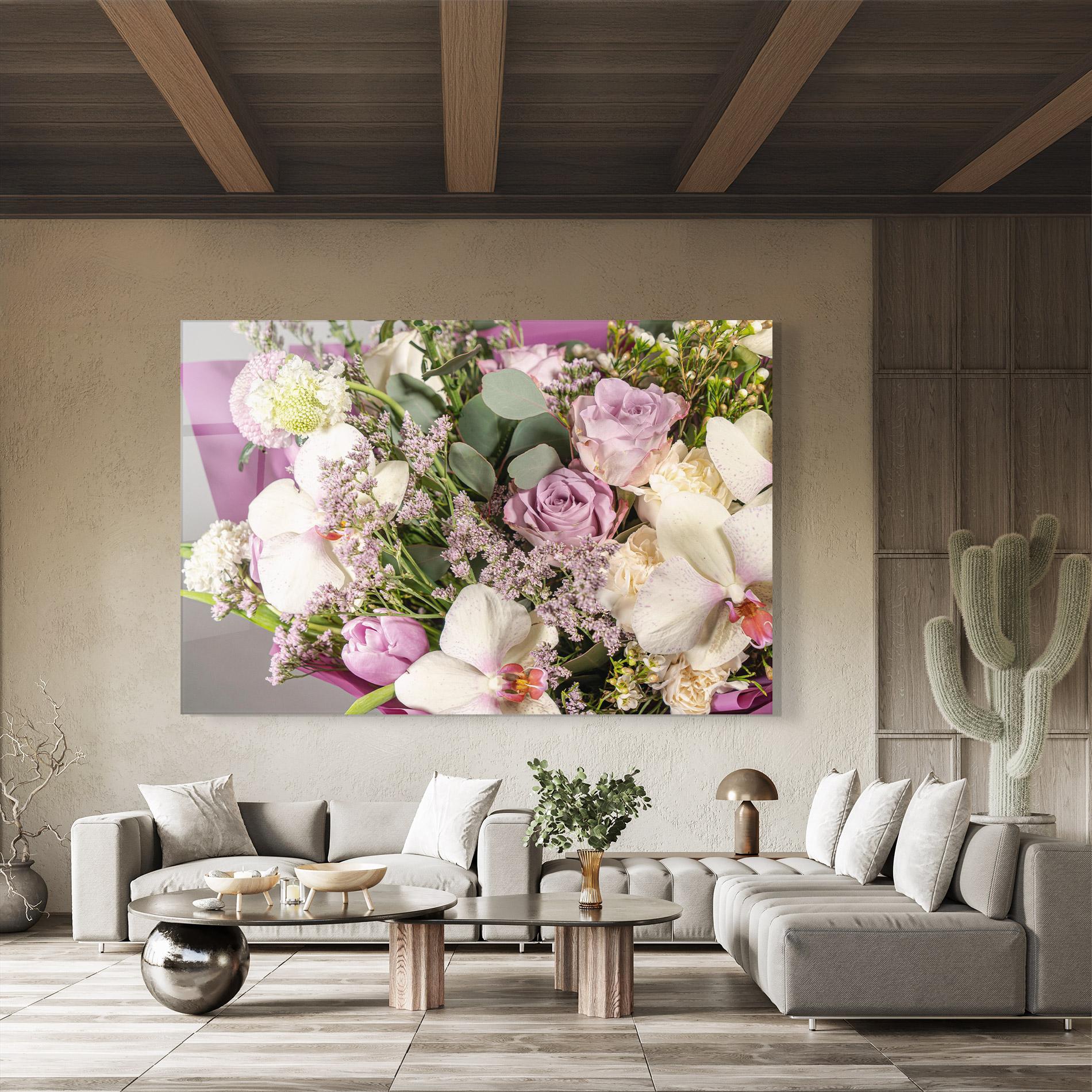 Tablou Sticla Cute Purple Bouquet mockup 8