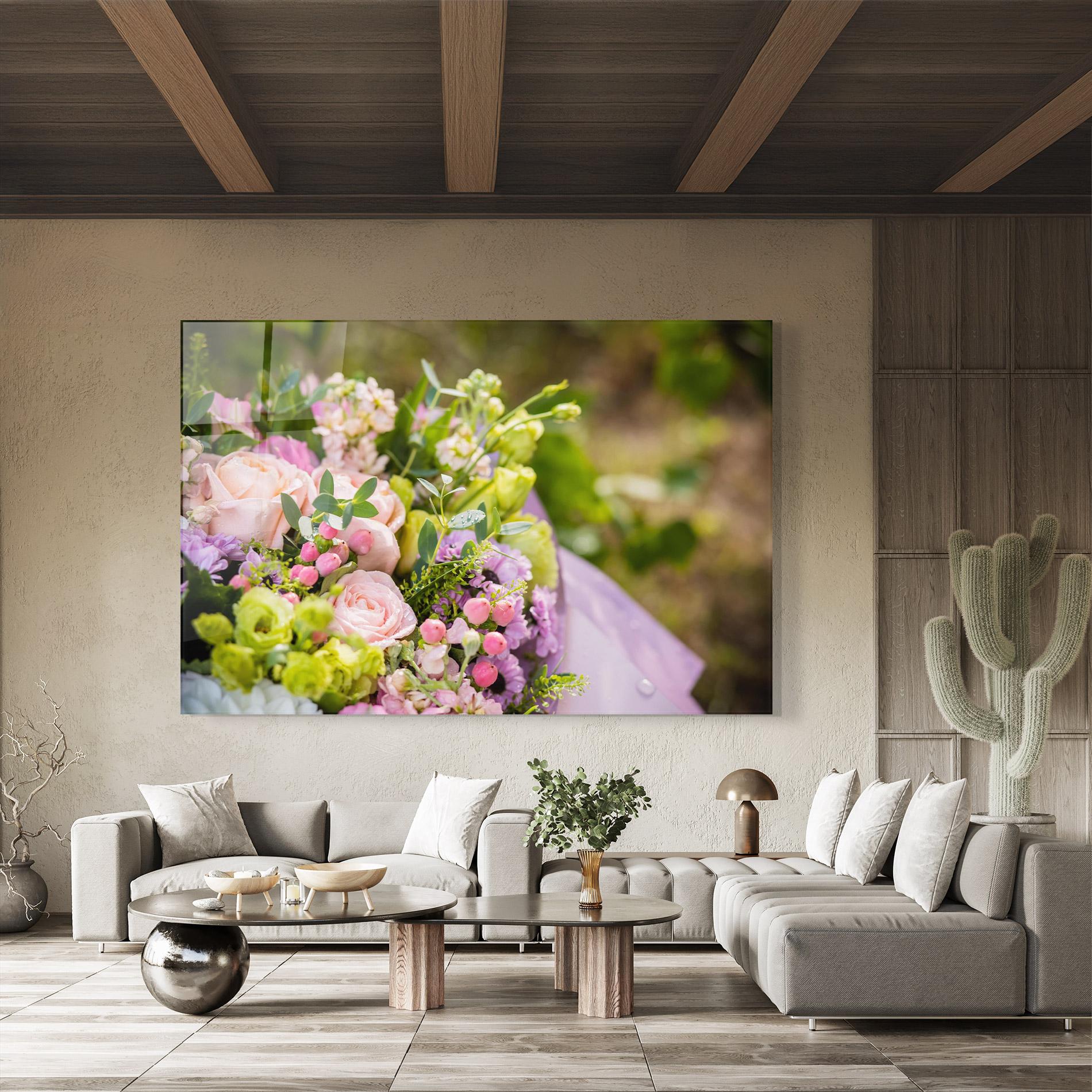 Tablou Sticla Green Pink Bouquet mockup 8