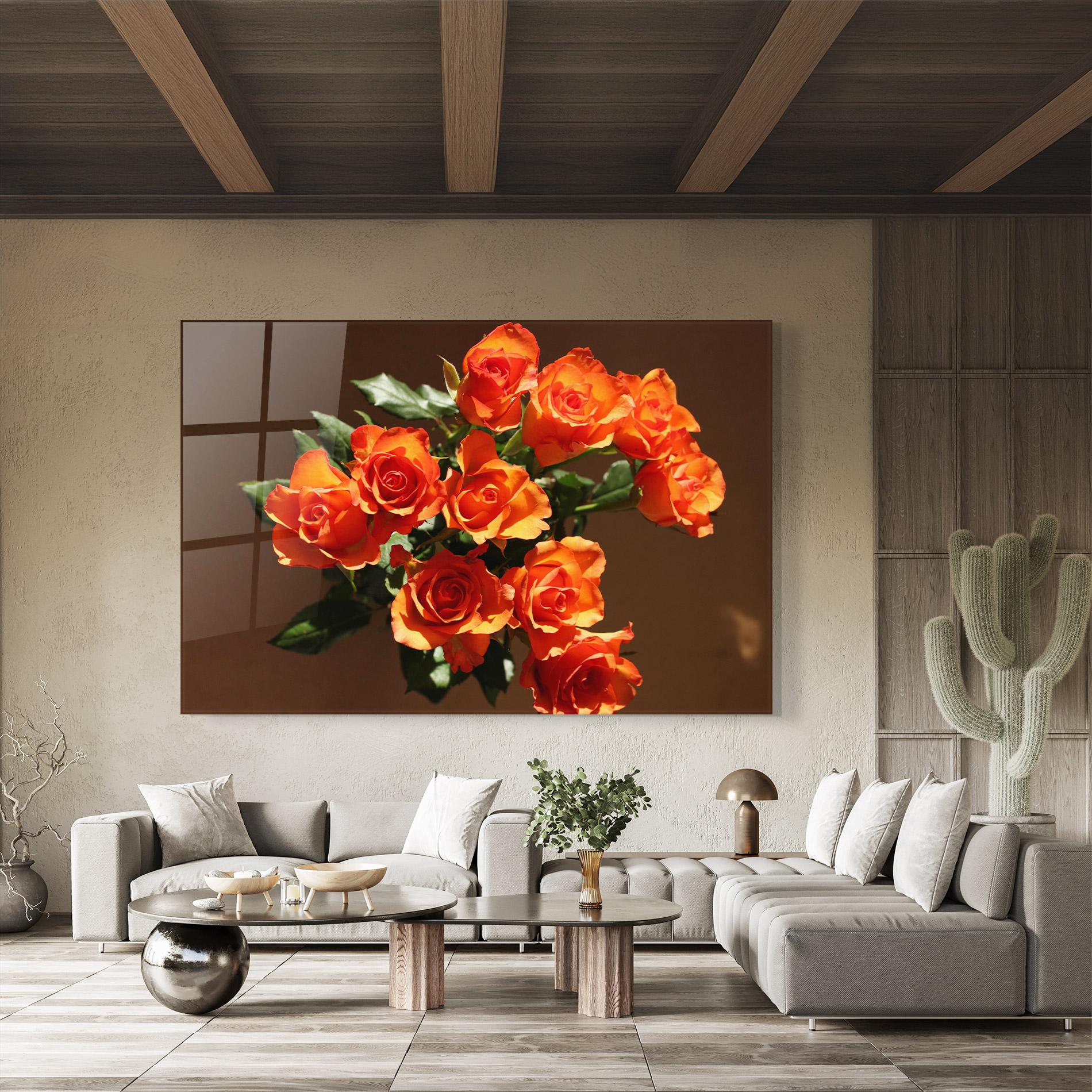 Tablou Sticla Orange Roses Bouquet mockup 8