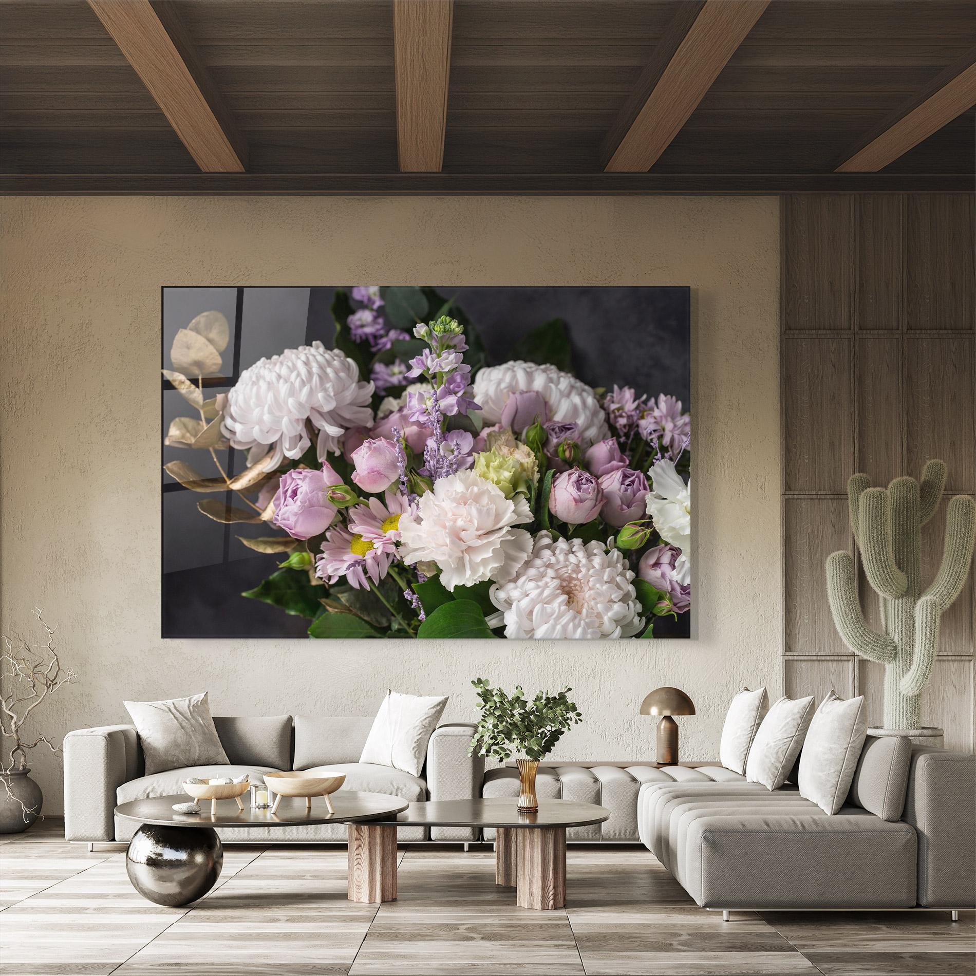 Tablou Sticla Pastel Purple Bouquet mockup 8