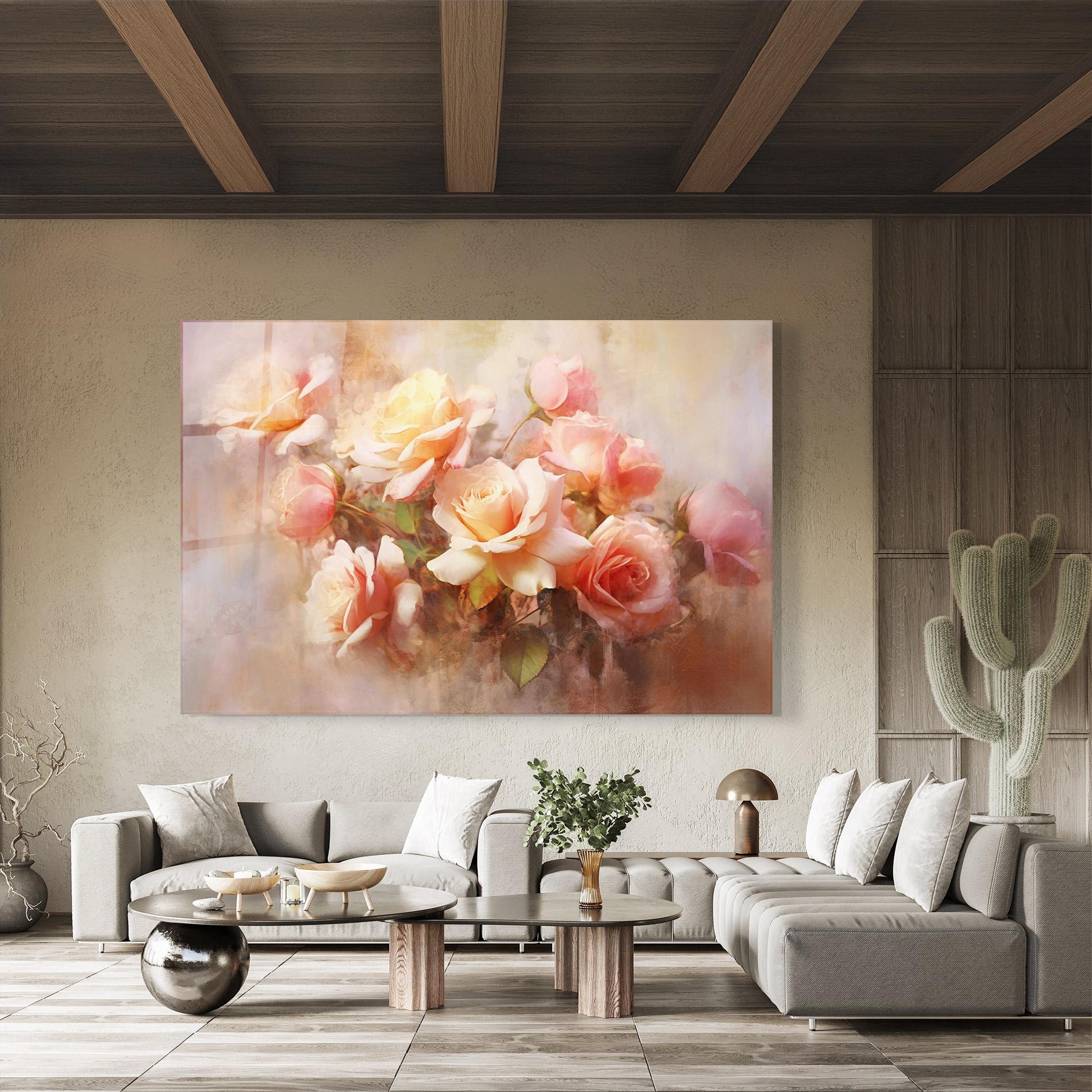 Tablou Sticla Roses Bouquet Painting mockup 8
