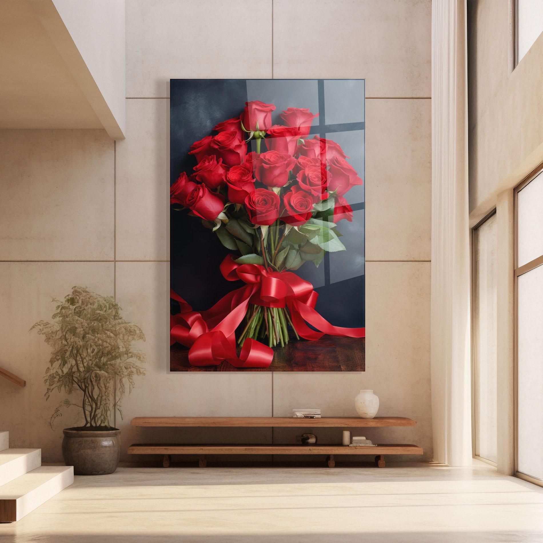 Tablou Sticla Beautiful Red Roses Bouquet mockup 8