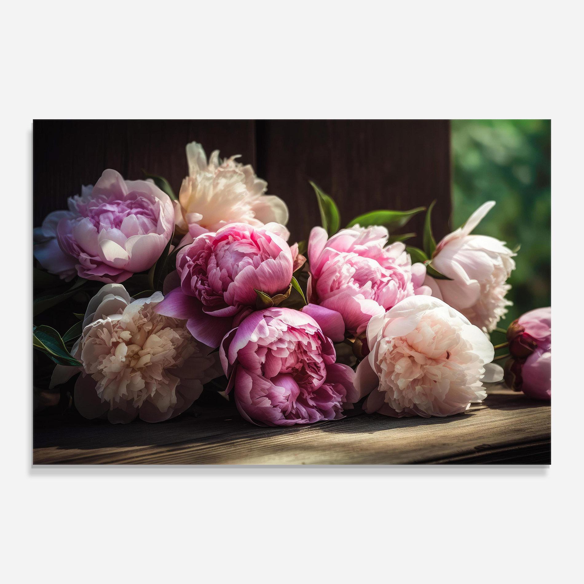 Tablou Sticla Peonies On The Table mockup 0
