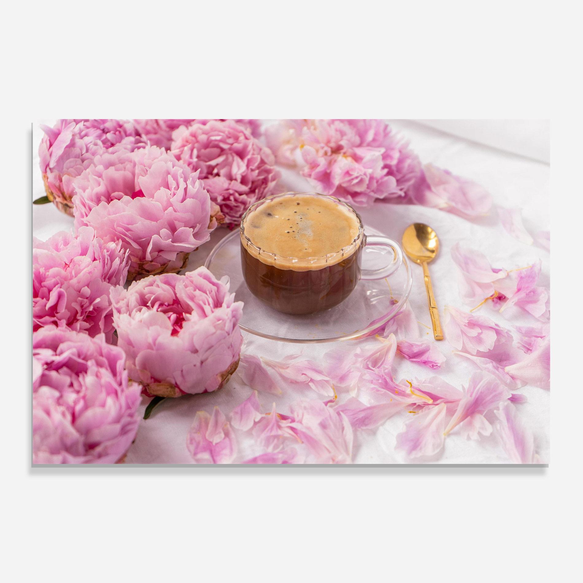 Tablou Sticla Peony And Coffee mockup 0