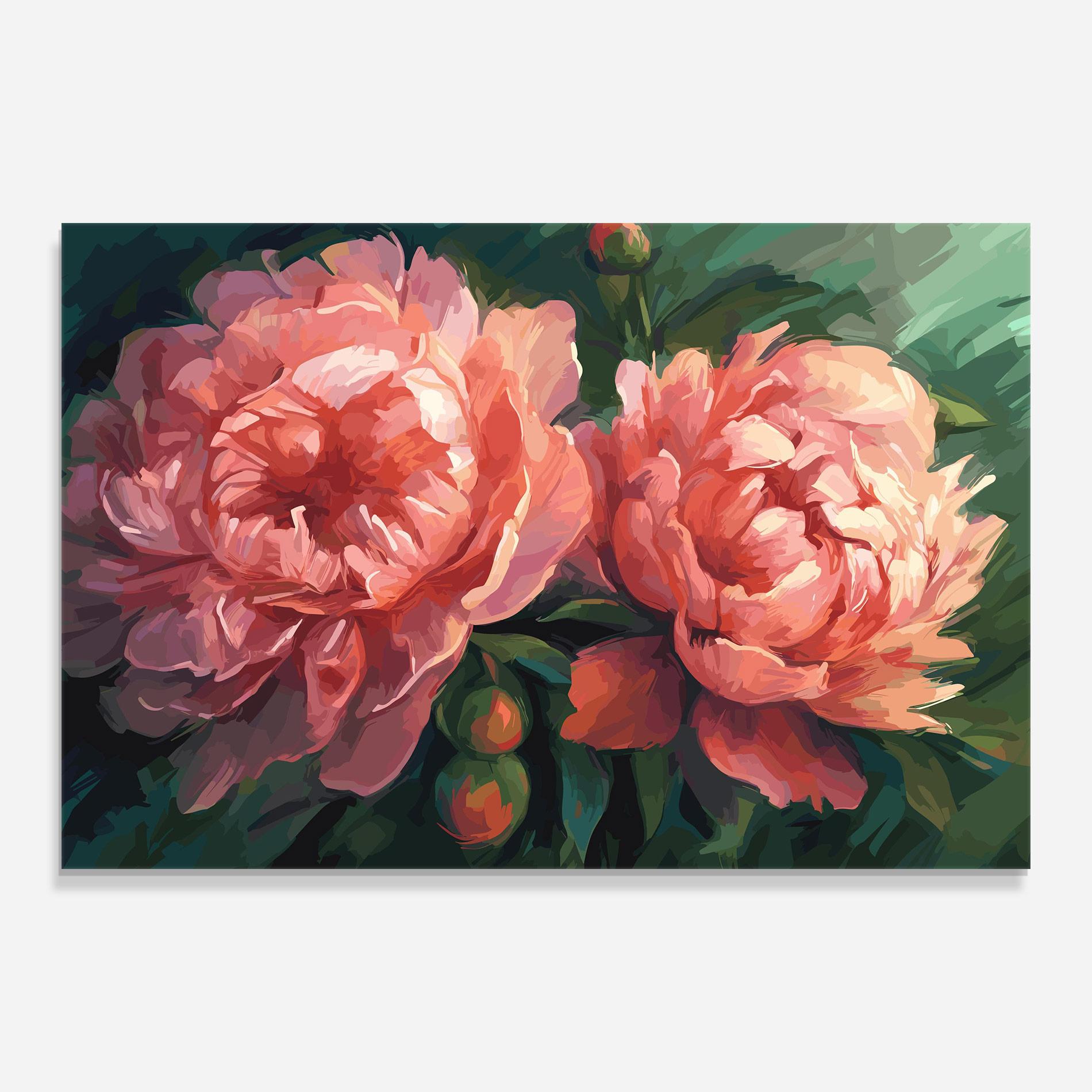 Tablou Sticla Peony Buds Painting mockup 0