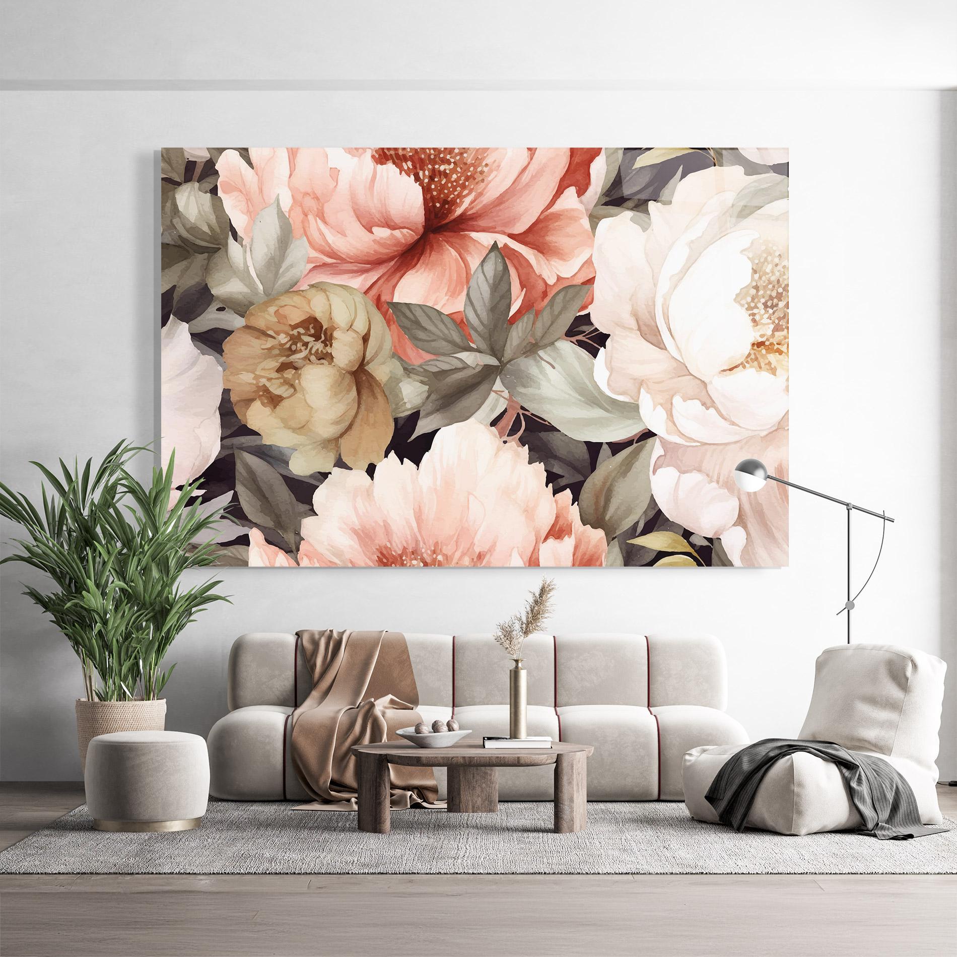 Tablou Sticla Cream Pink Peony mockup 9