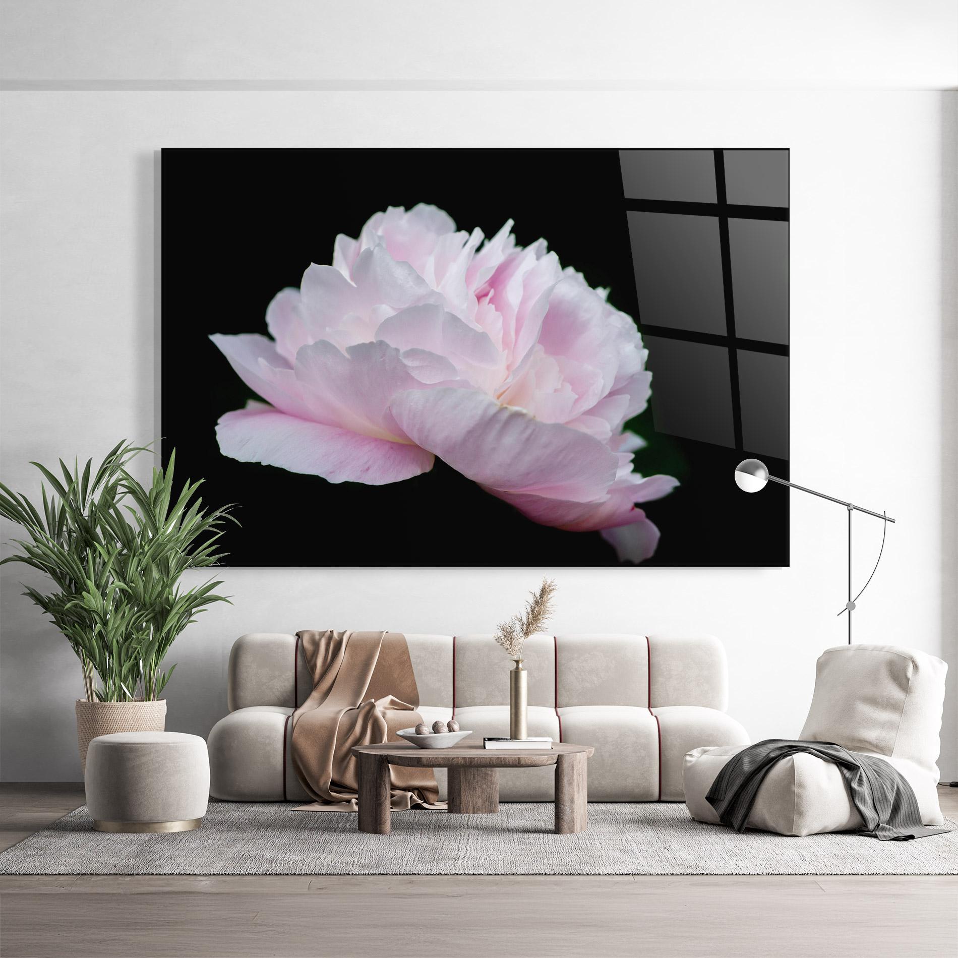 Tablou Sticla Pastel Peony On Black mockup 9