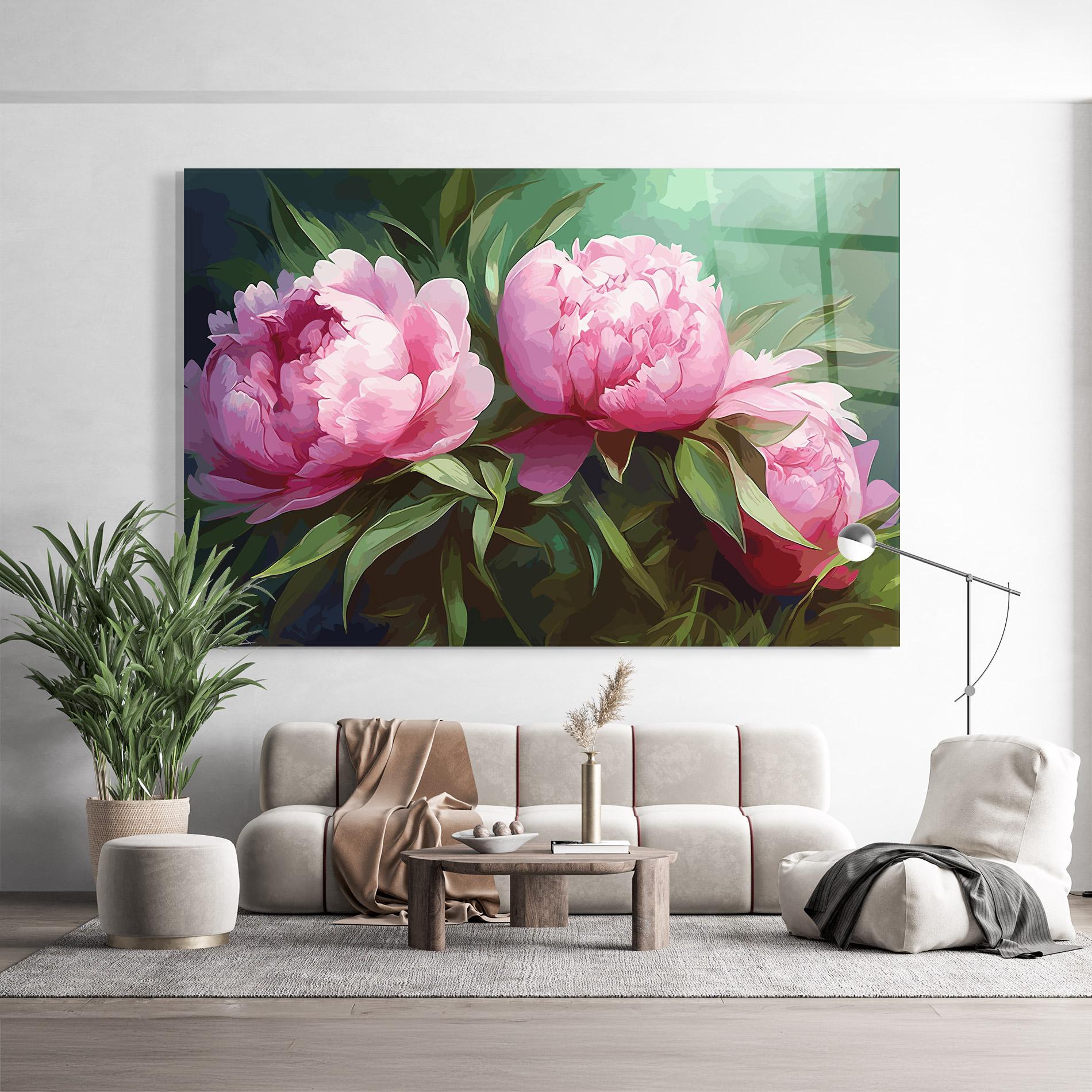 Tablou Sticla Peonies Art mockup 9