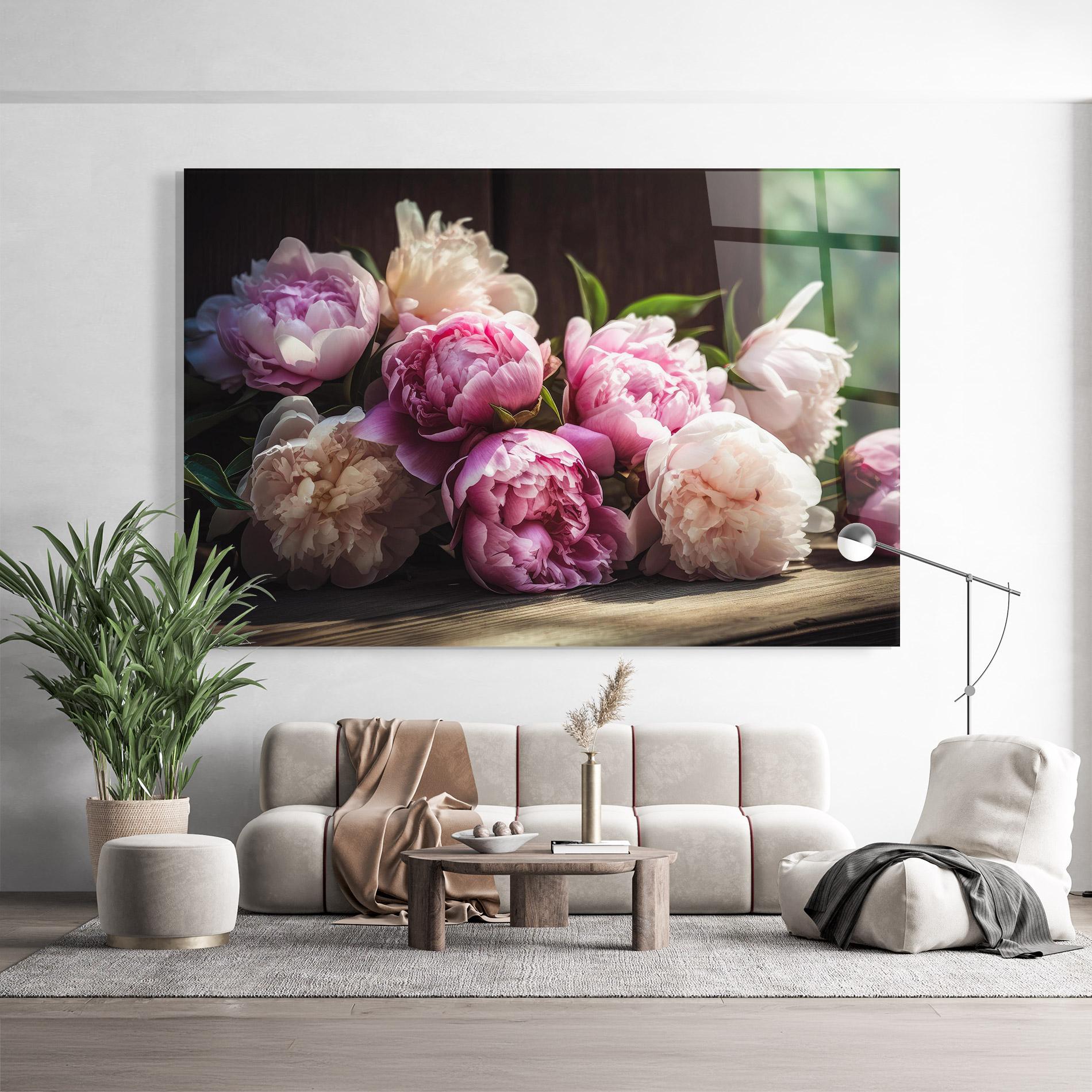 Tablou Sticla Peonies On The Table mockup 9