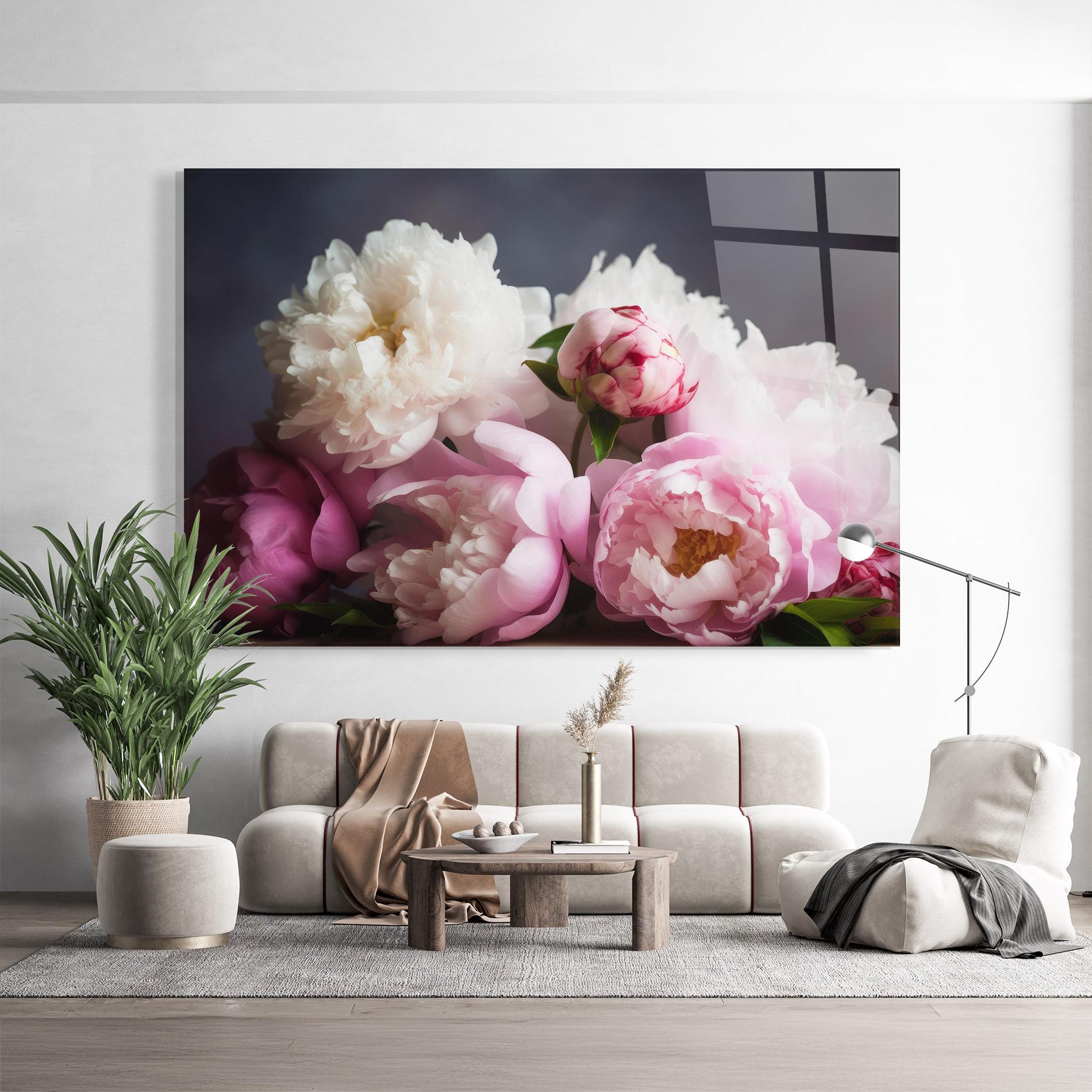 Tablou Sticla Peonies With Grey mockup 9