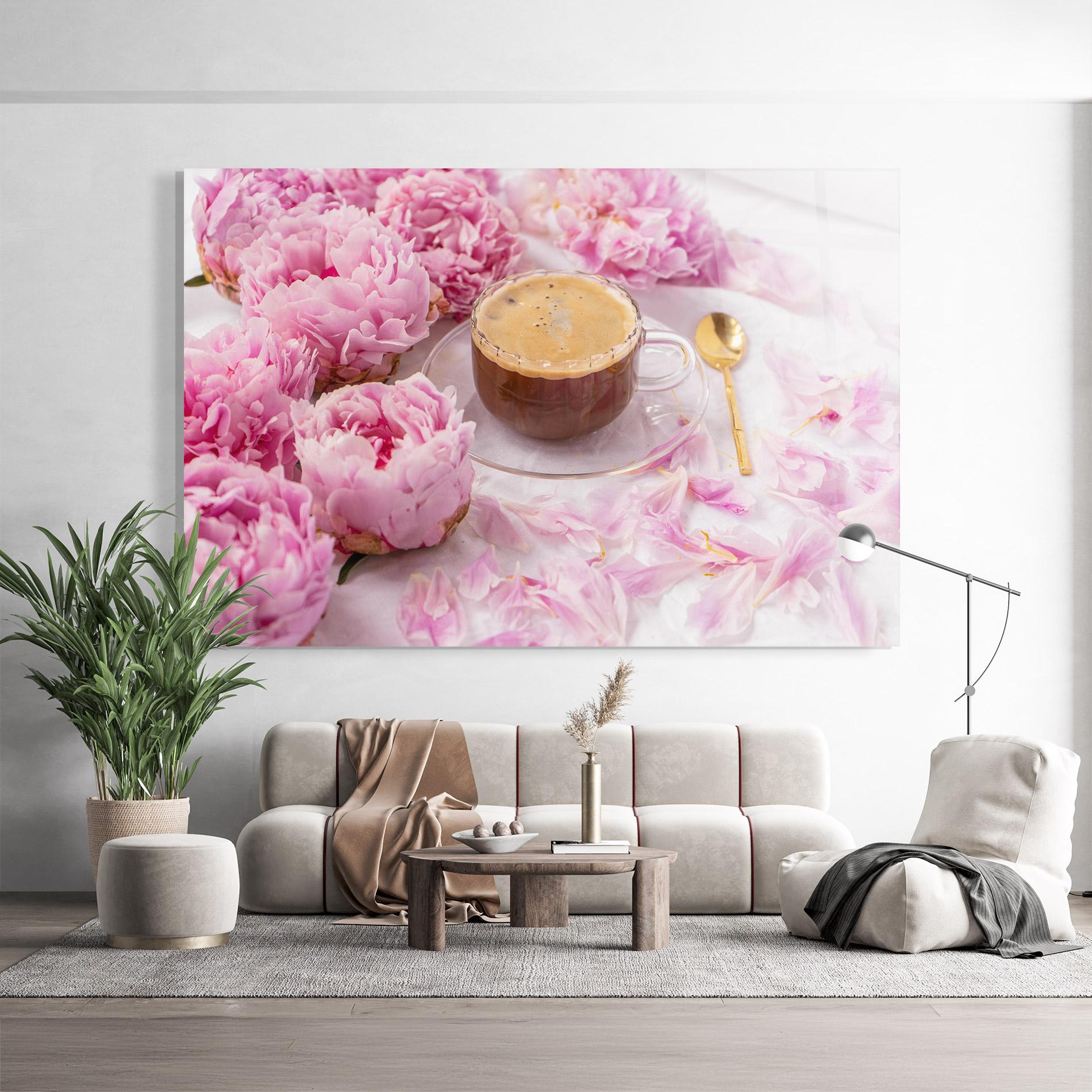 Tablou Sticla Peony And Coffee mockup 9