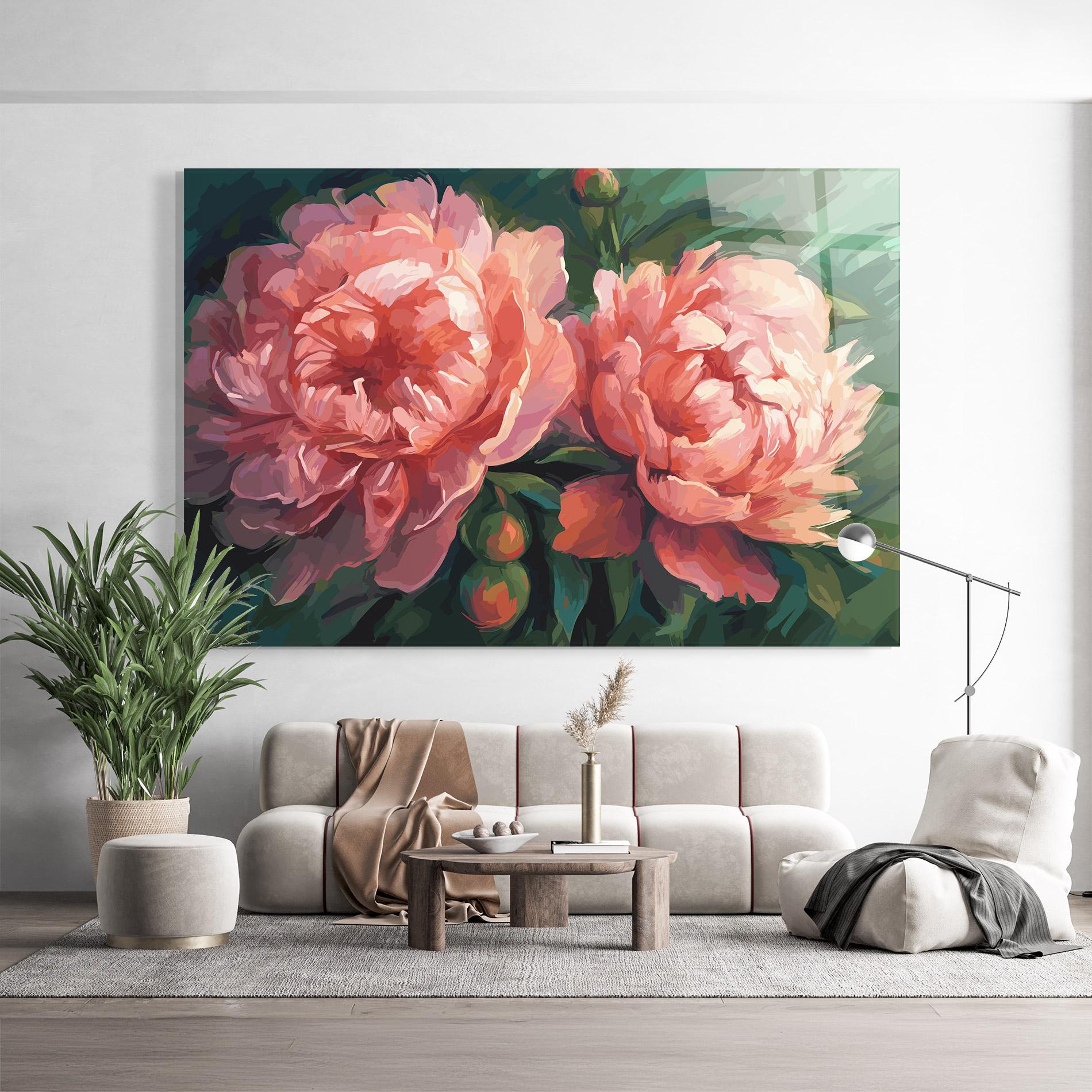 Tablou Sticla Peony Buds Painting mockup 9