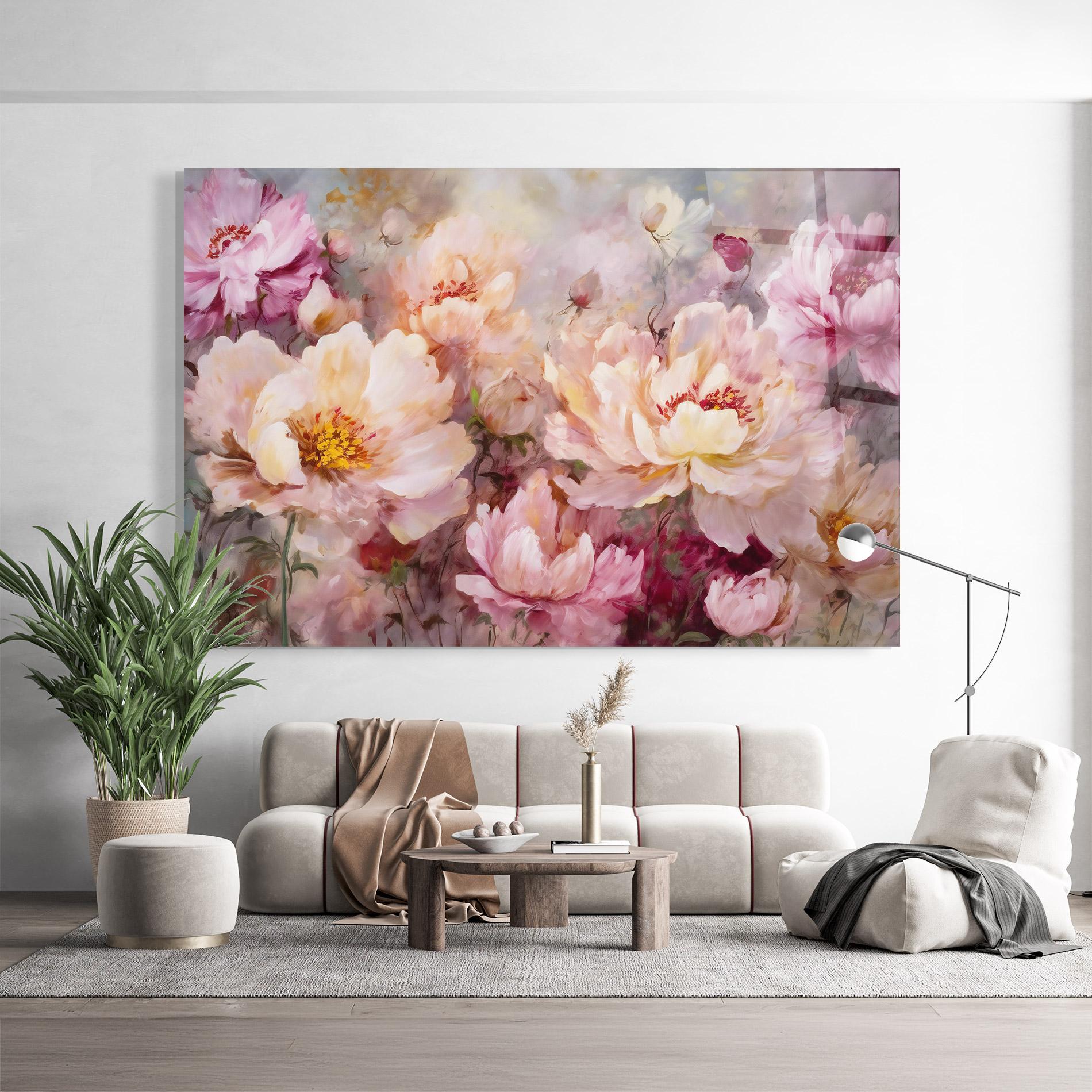 Tablou Sticla Peony Painting Art mockup 9