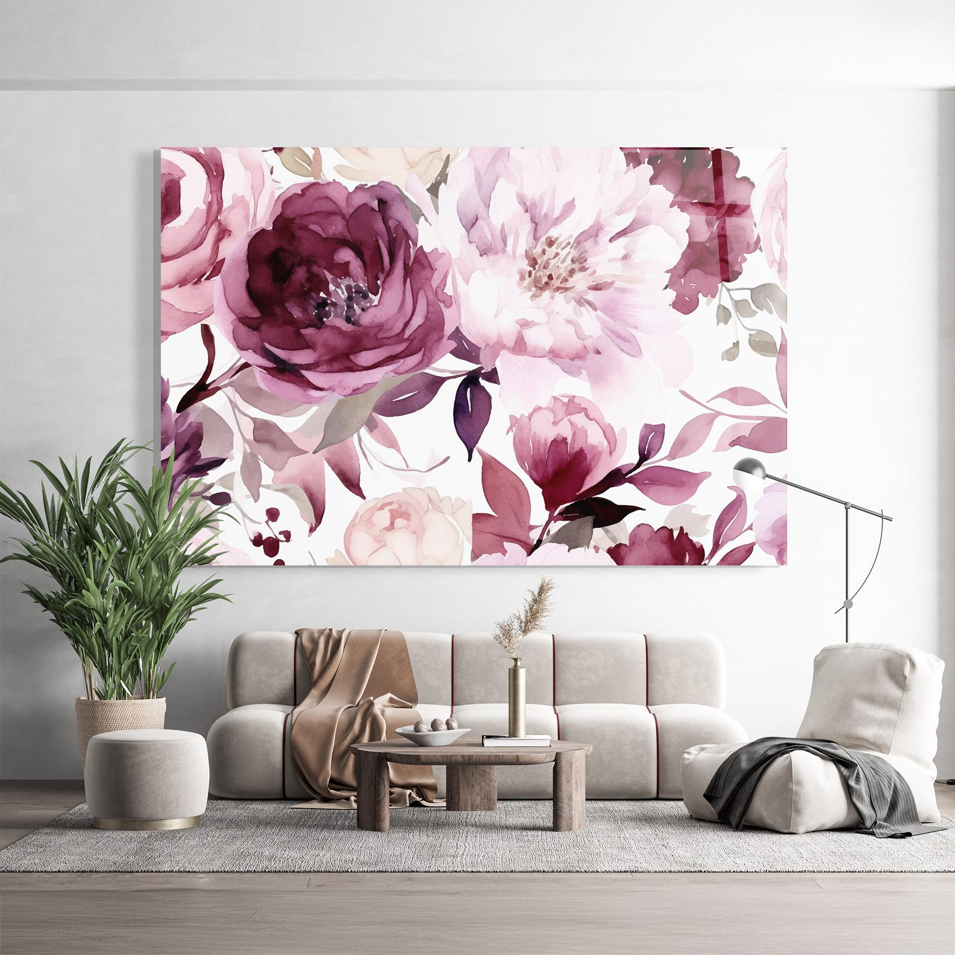 Tablou Sticla Peony Pink Purple mockup 9