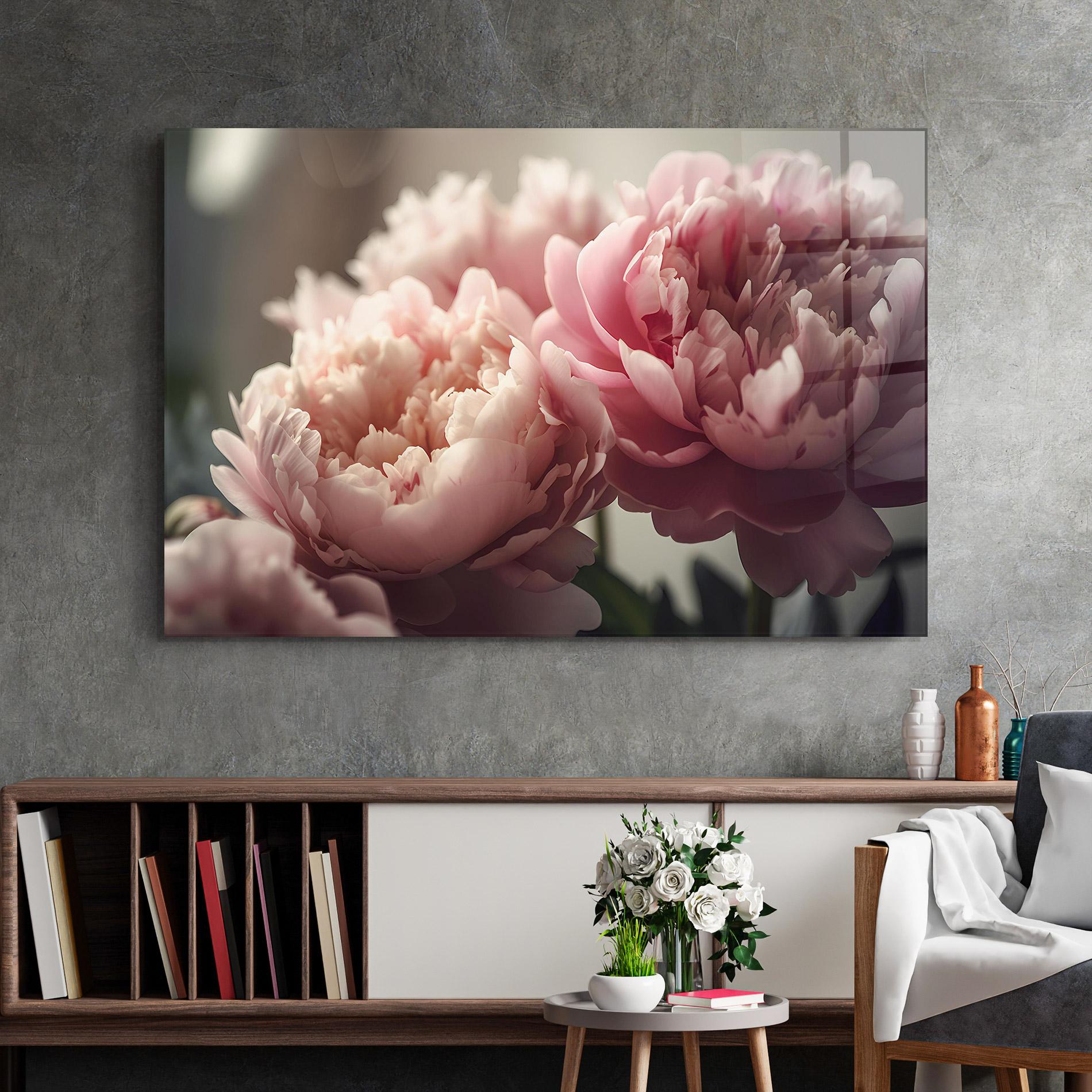 Tablou Sticla Cream Dreamy Peony mockup 2