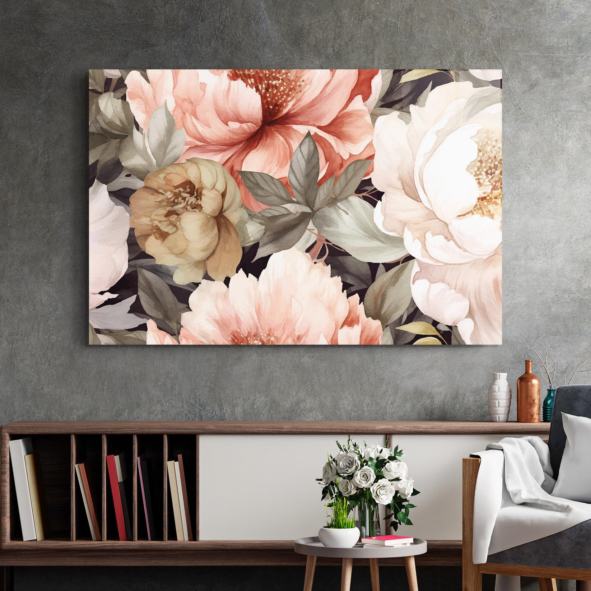 Tablou Sticla Cream Pink Peony mockup 2