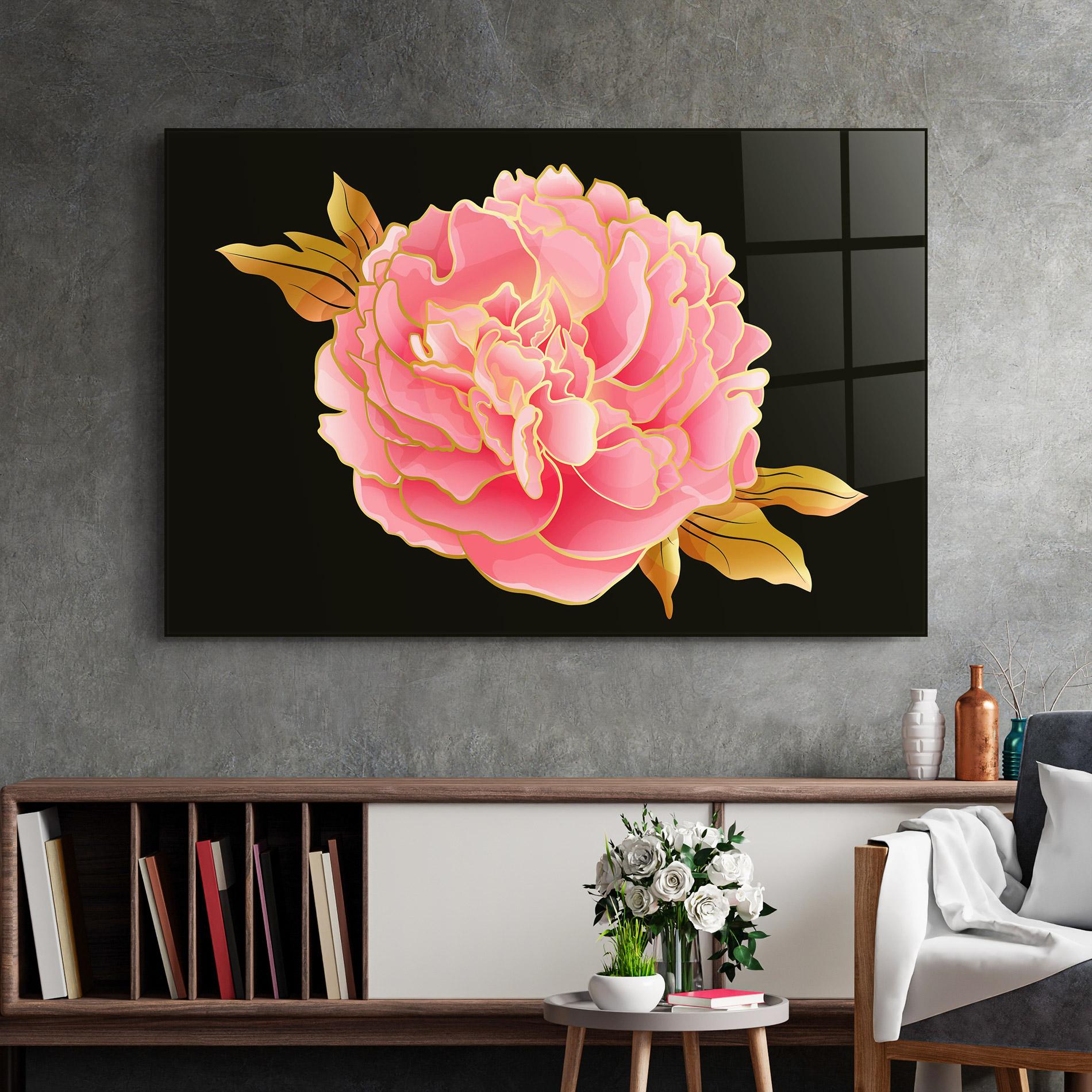 Tablou Sticla Gold Pinkk Peony mockup 2