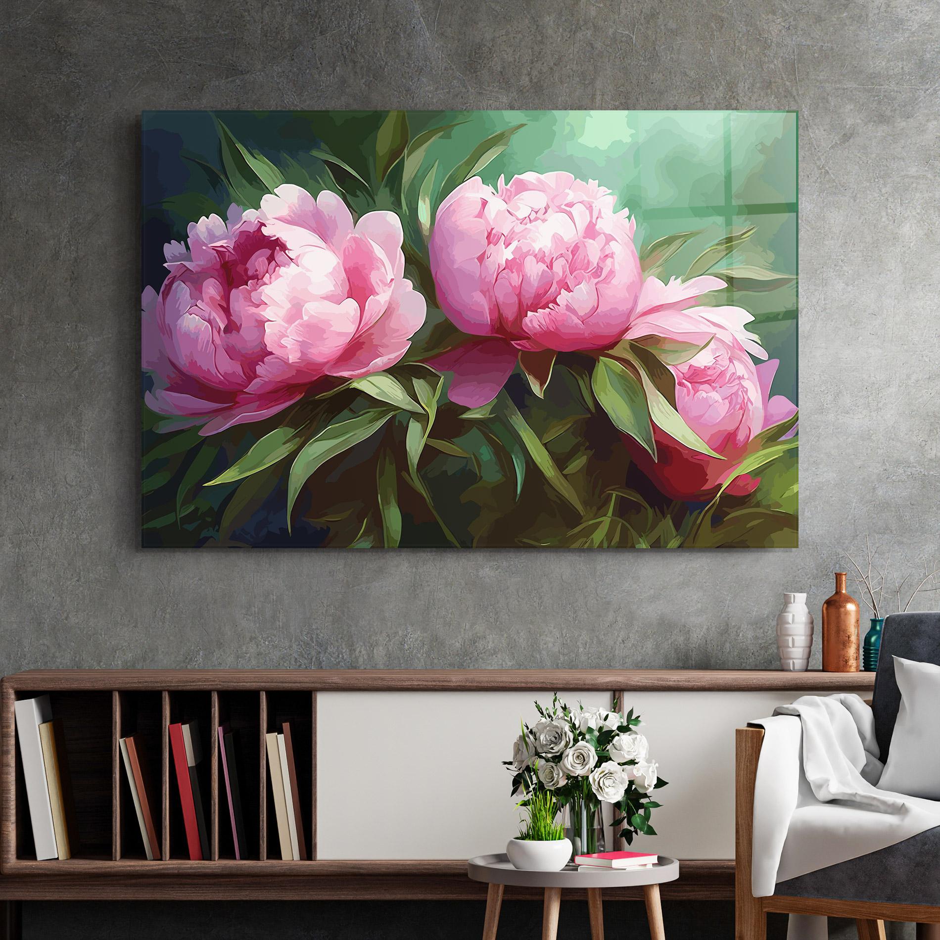 Tablou Sticla Peonies Art mockup 2
