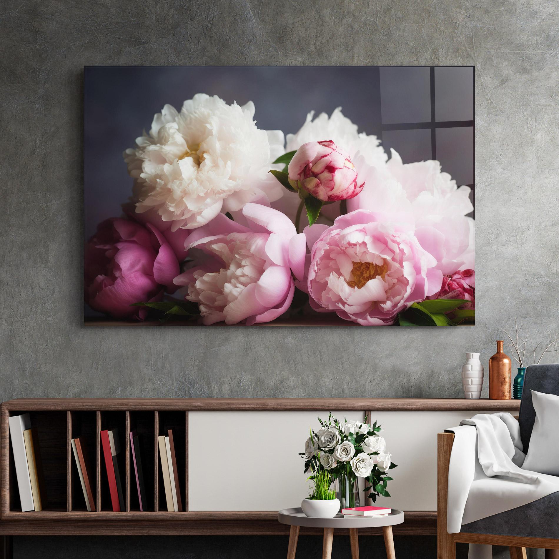 Tablou Sticla Peonies With Grey mockup 2