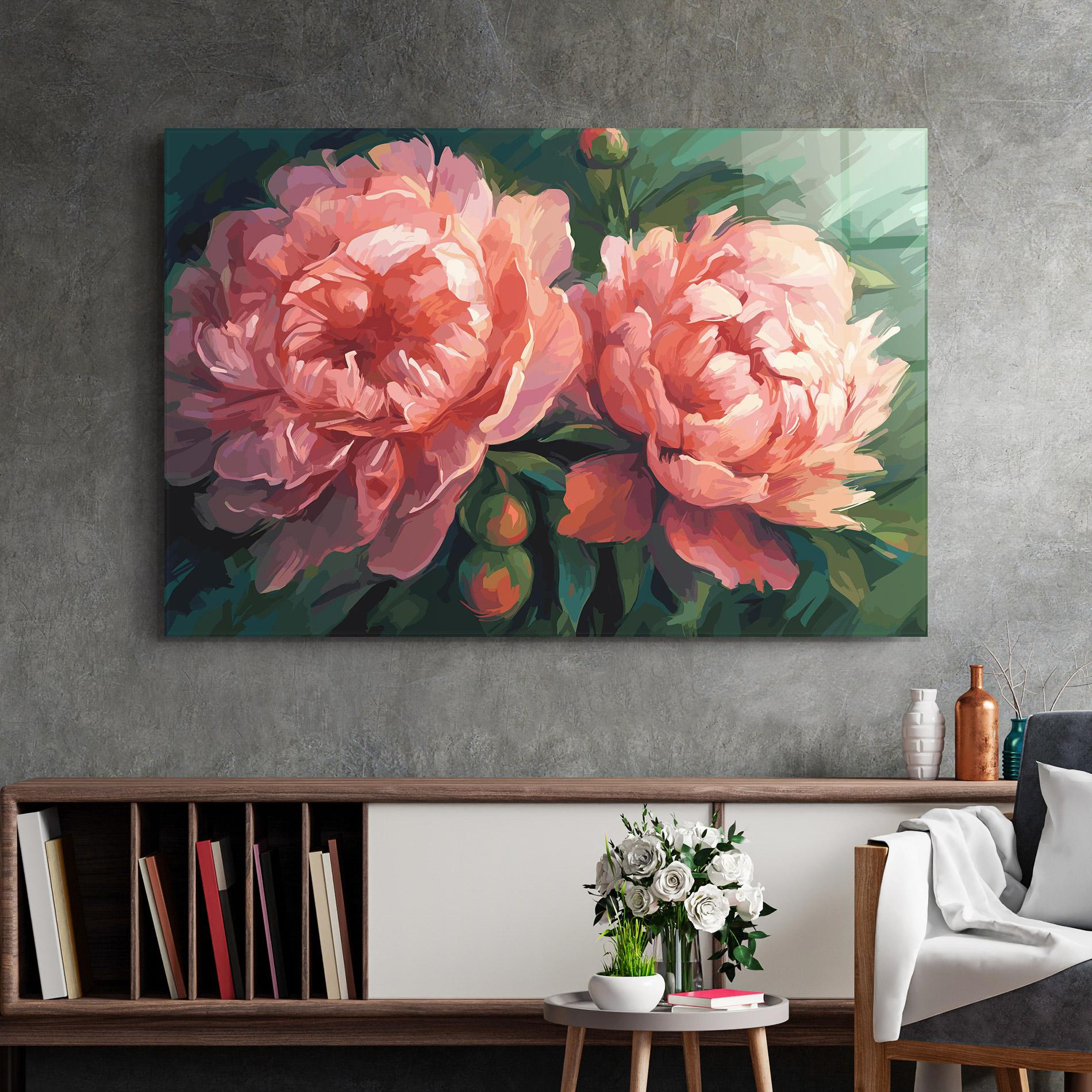 Tablou Sticla Peony Buds Painting mockup 2
