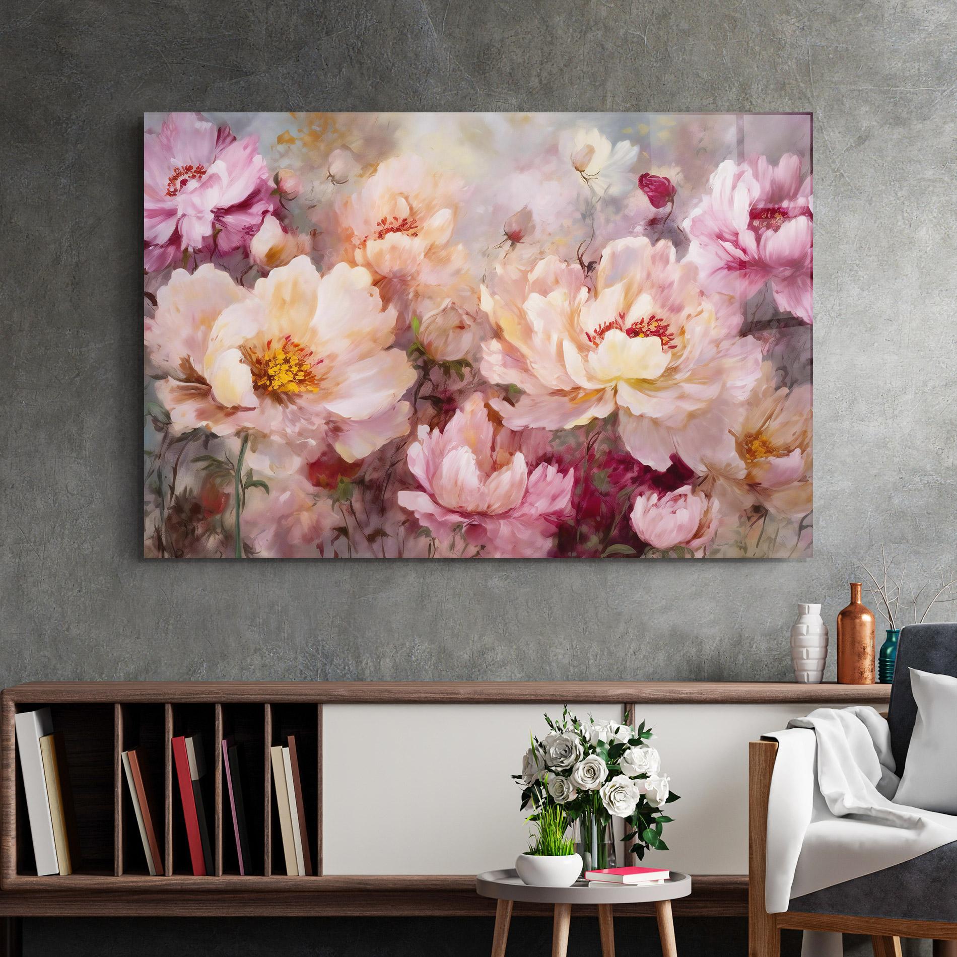 Tablou Sticla Peony Painting Art mockup 2