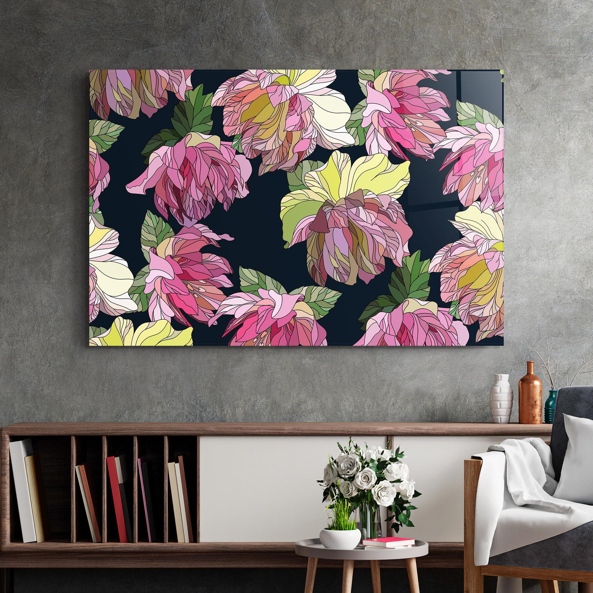 Tablou Sticla Pretty Peony Art mockup 2