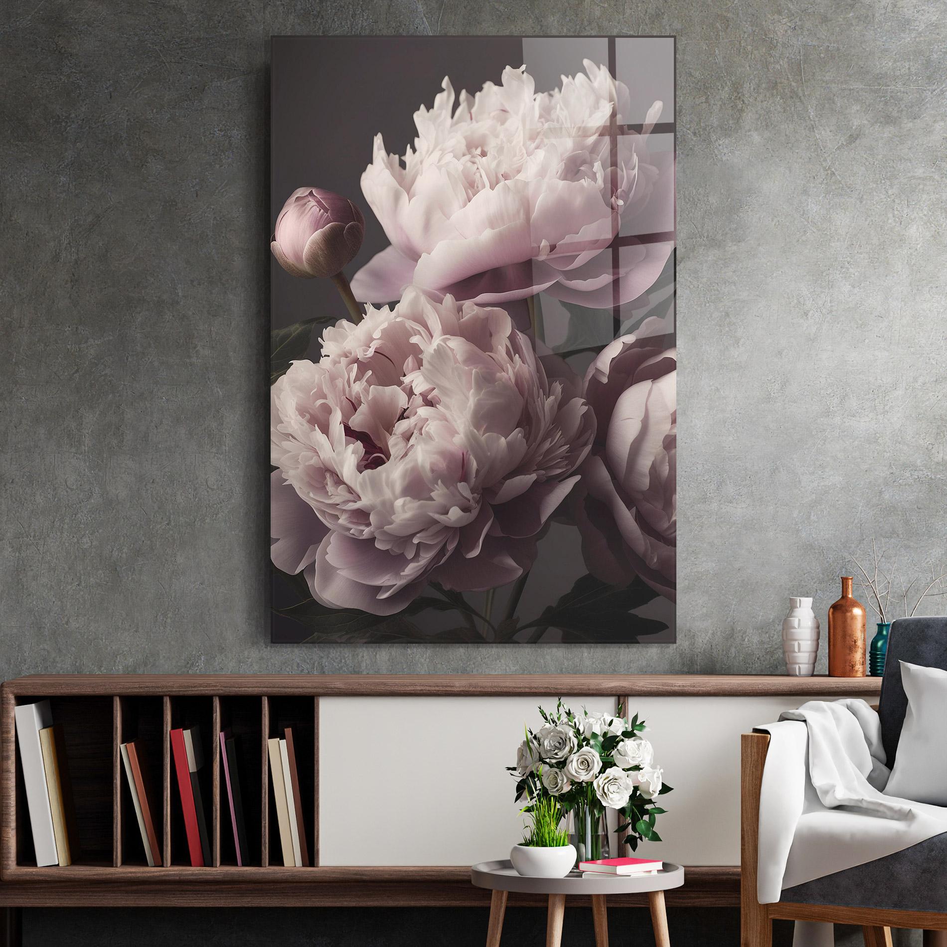 Tablou Sticla Grey Pastel Pink Peony mockup 2