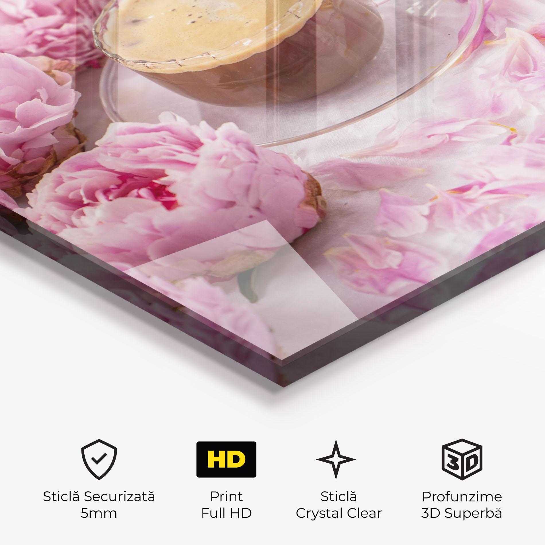 Tablou Sticla Peony And Coffee mockup 3