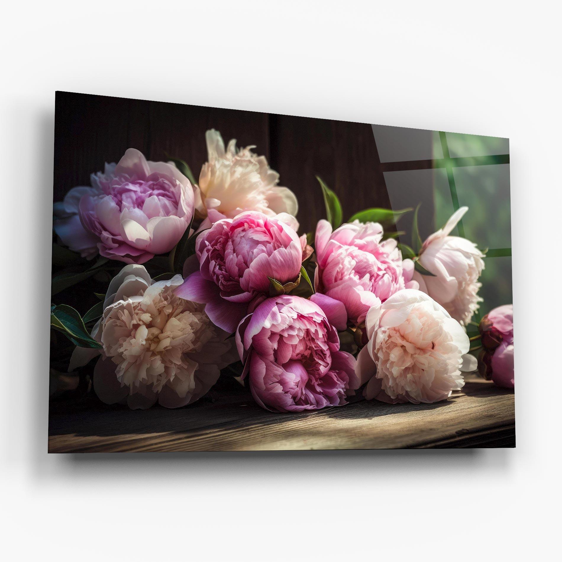 Tablou Sticla Peonies On The Table mockup 6