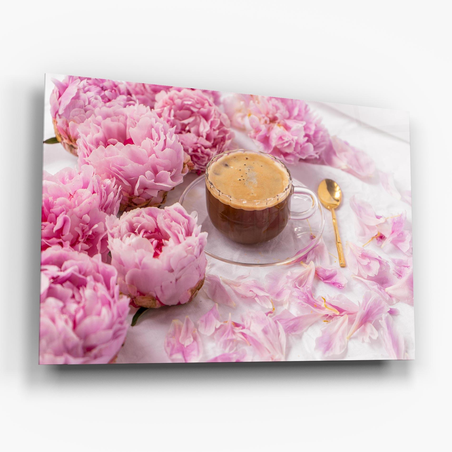 Tablou Sticla Peony And Coffee mockup 6