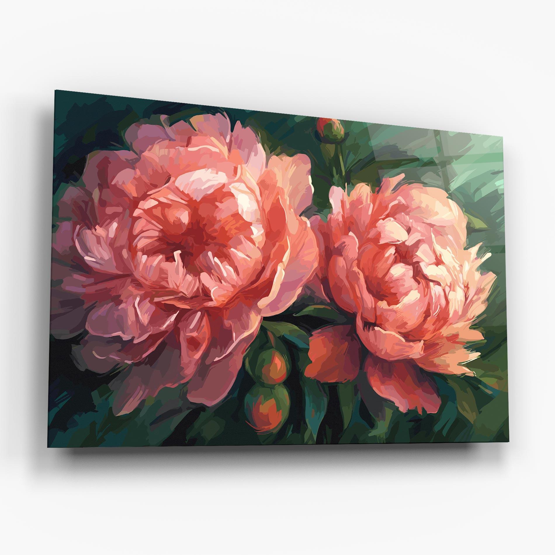 Tablou Sticla Peony Buds Painting mockup 6