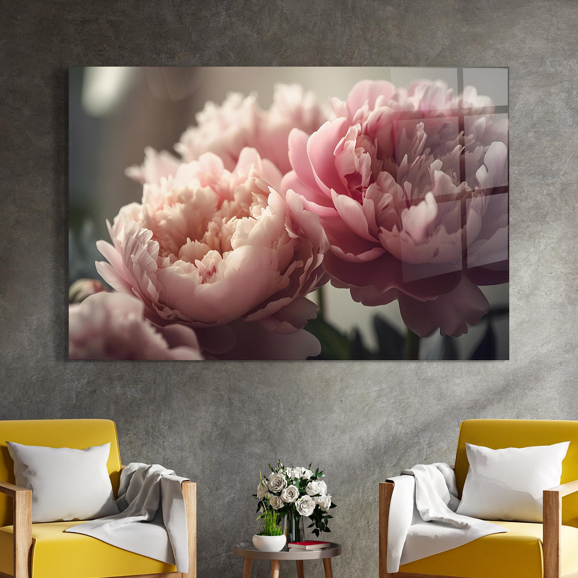 Tablou Sticla Cream Dreamy Peony mockup 4