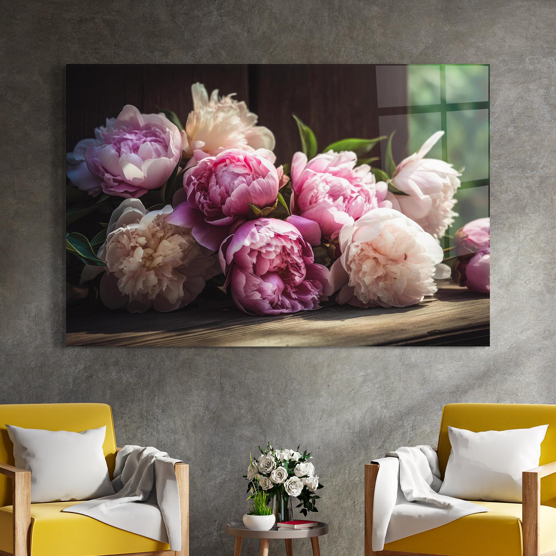 Tablou Sticla Peonies On The Table mockup 4