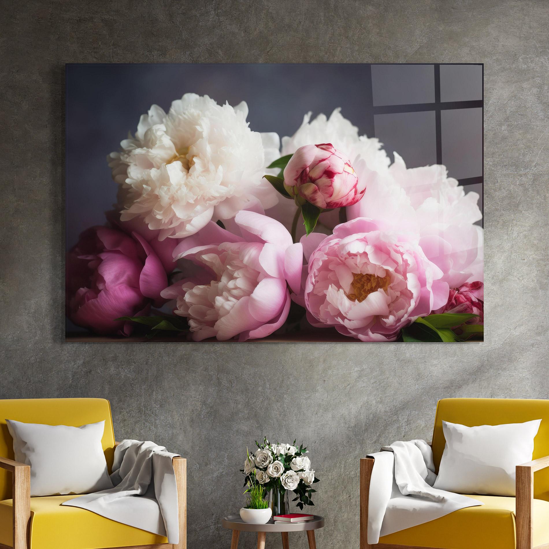 Tablou Sticla Peonies With Grey mockup 4