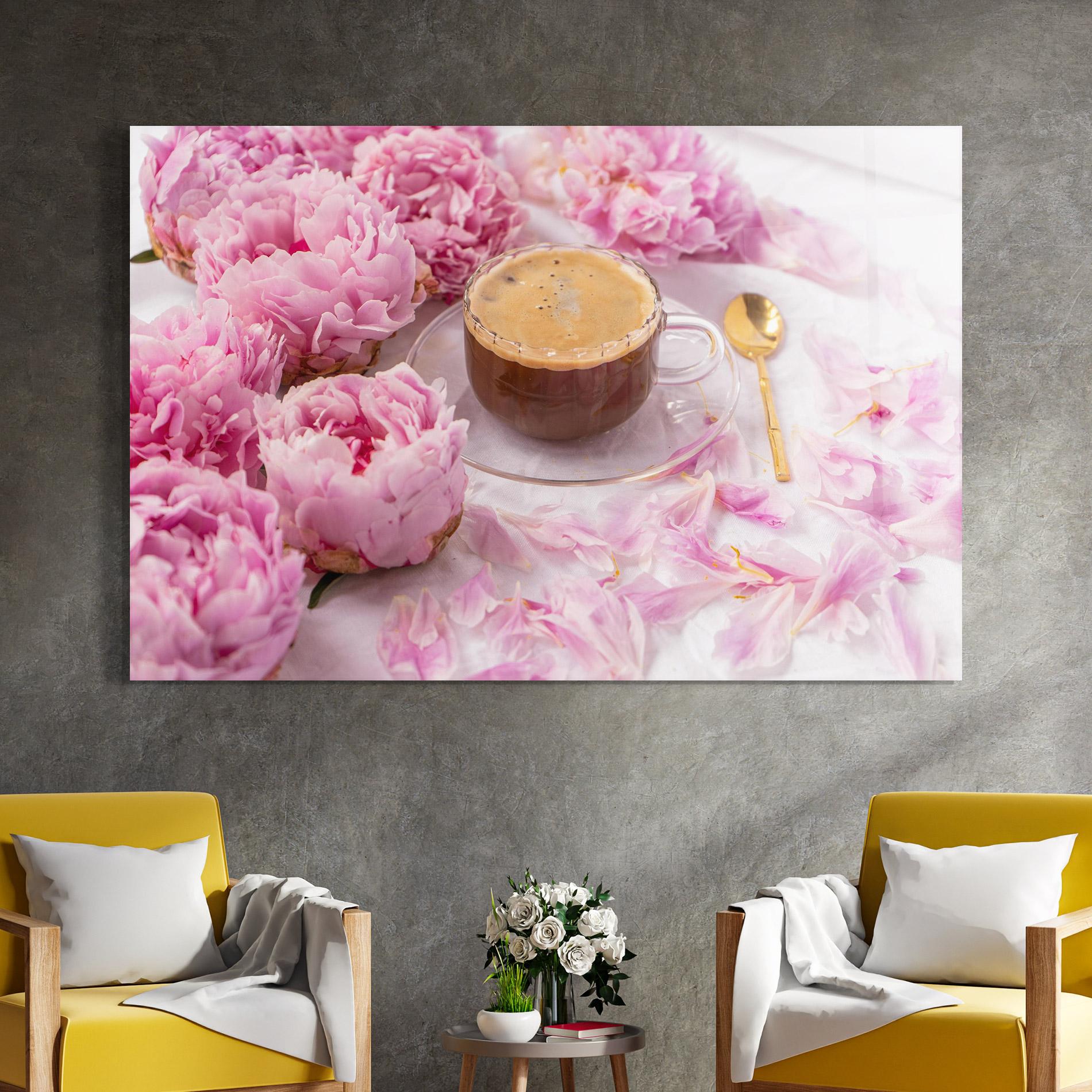 Tablou Sticla Peony And Coffee mockup 4