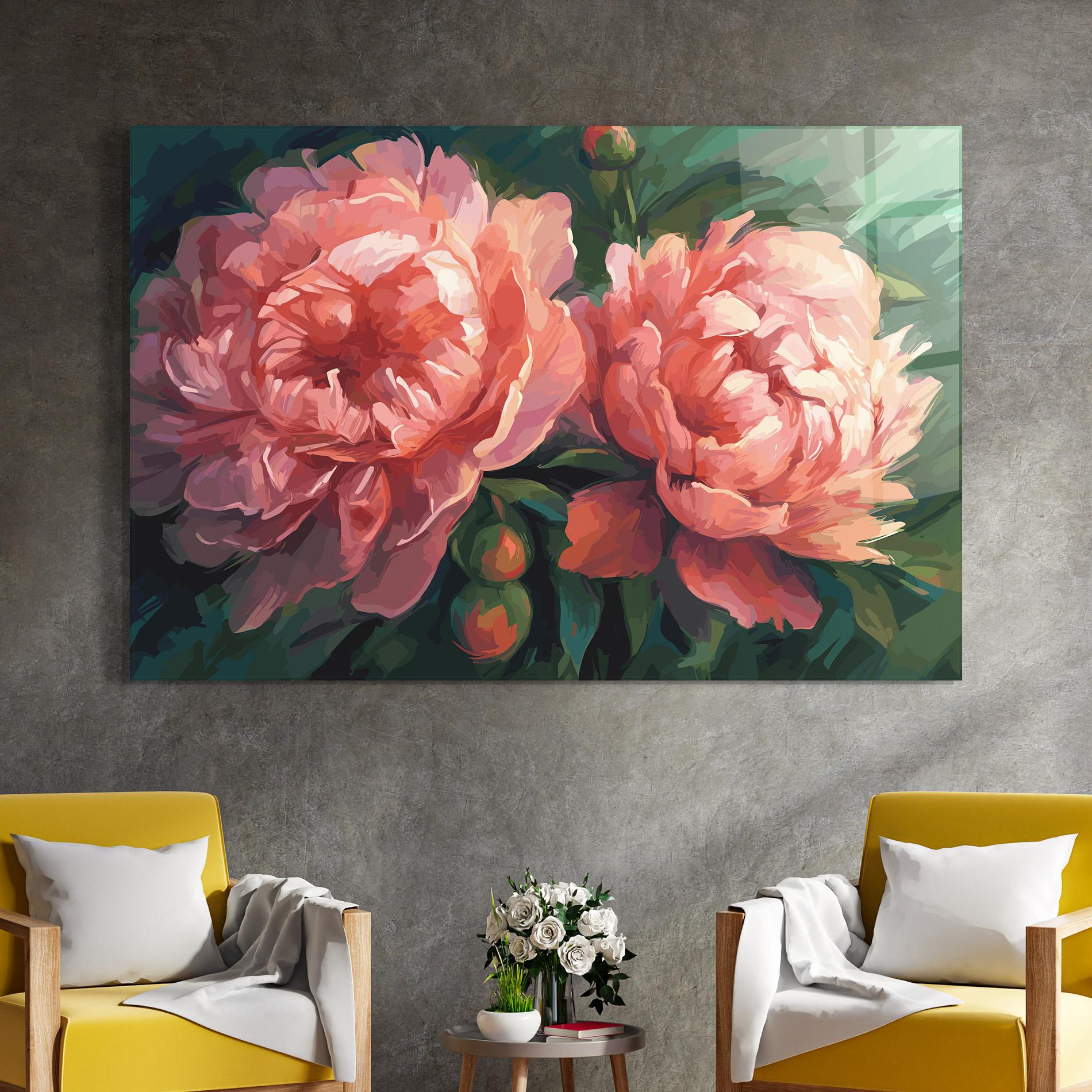 Tablou Sticla Peony Buds Painting mockup 4