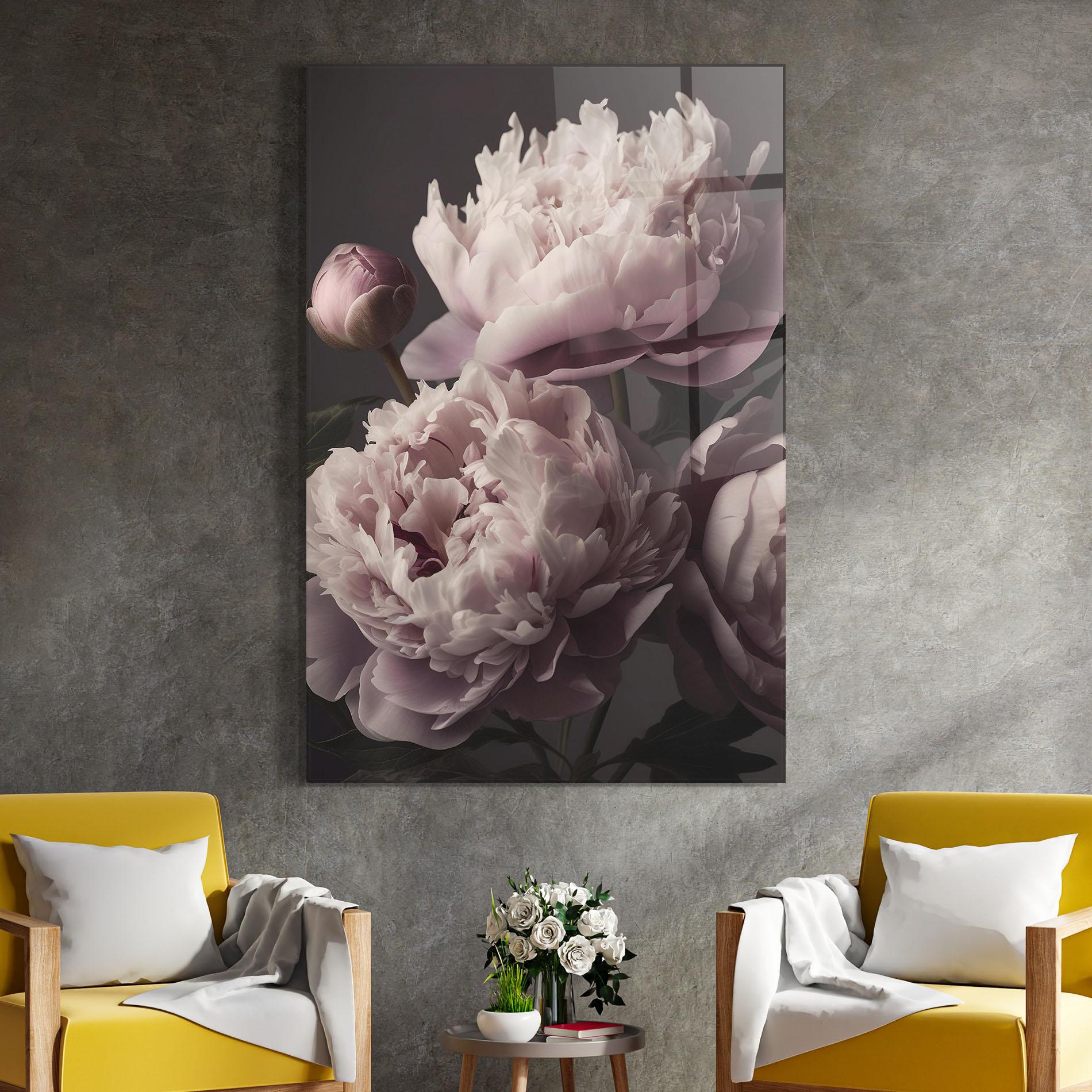 Tablou Sticla Grey Pastel Pink Peony mockup 4