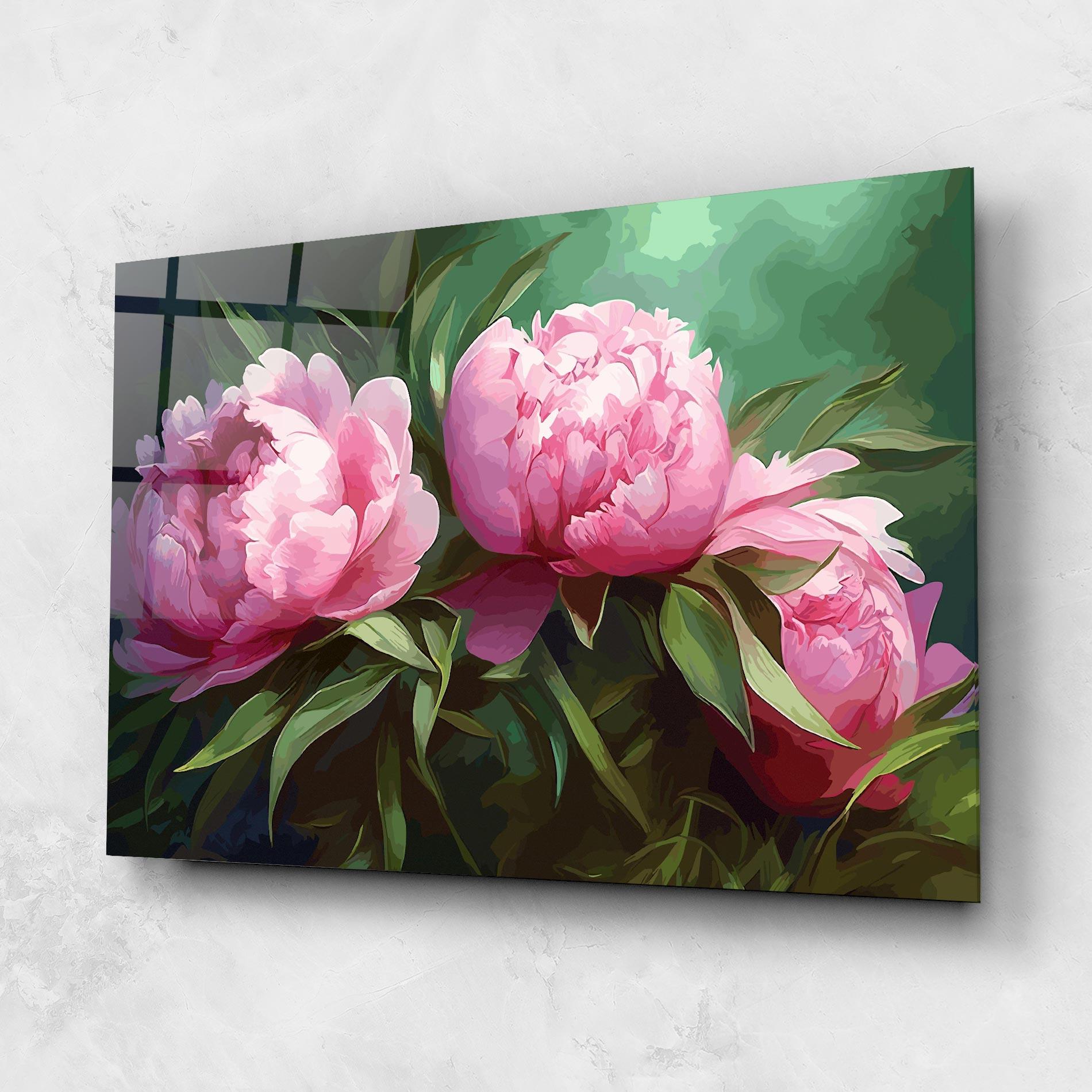 Tablou Sticla Peonies Art mockup 1