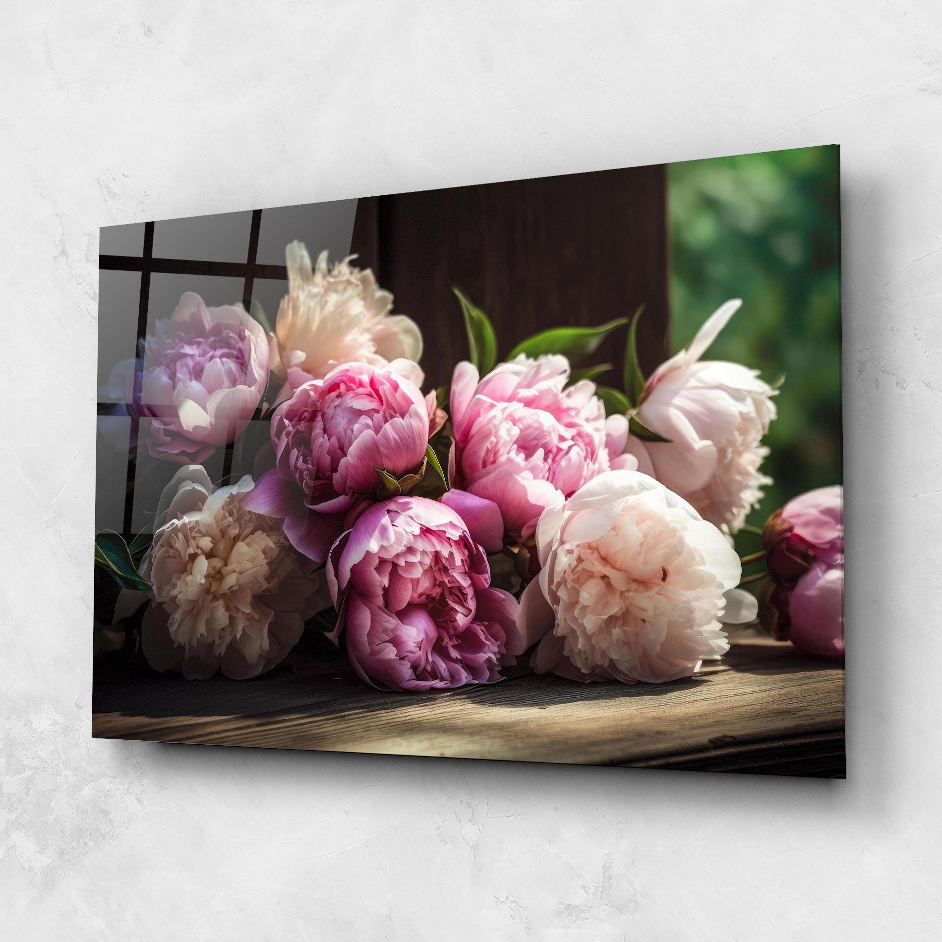 Tablou Sticla Peonies On The Table mockup 1