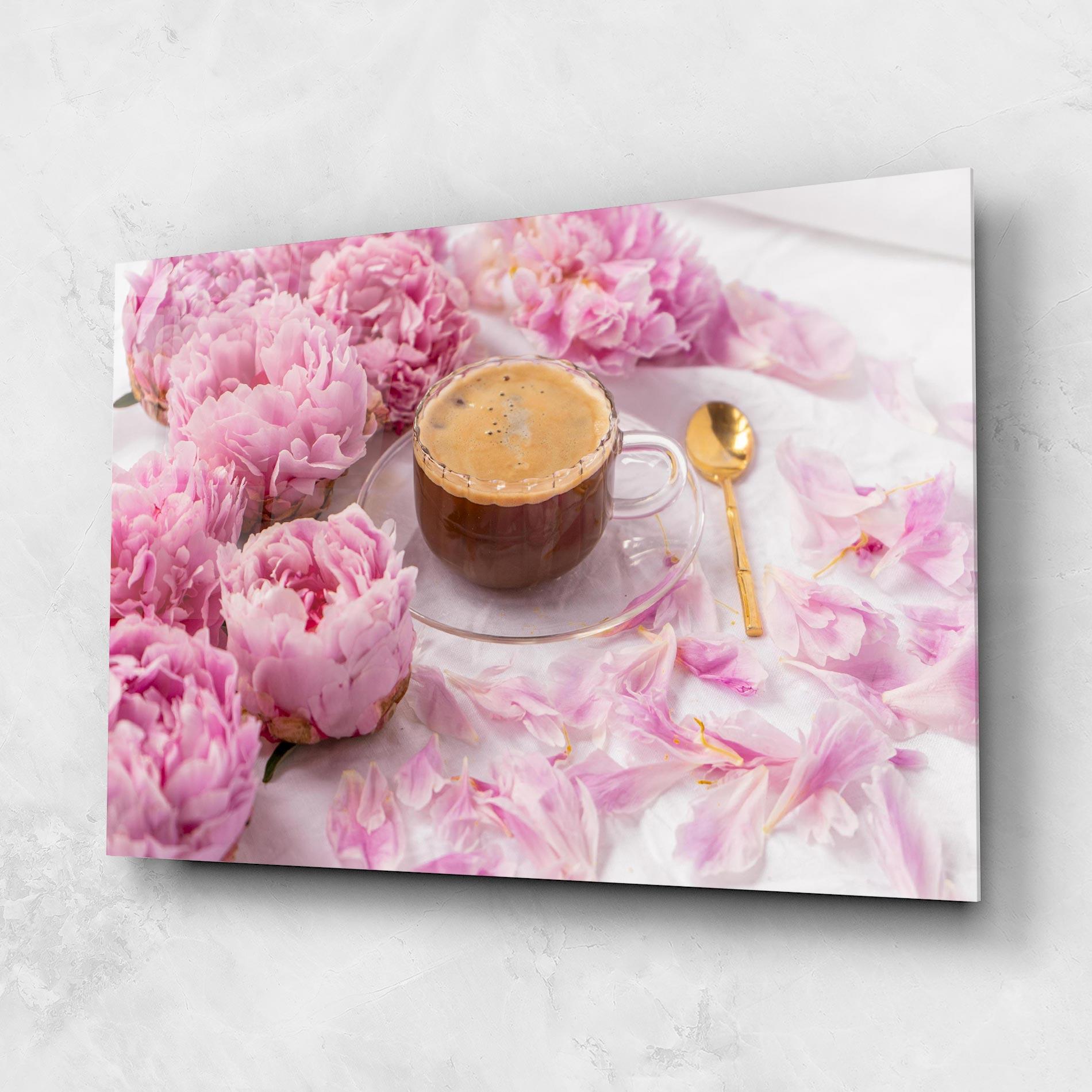 Tablou Sticla Peony And Coffee mockup 1