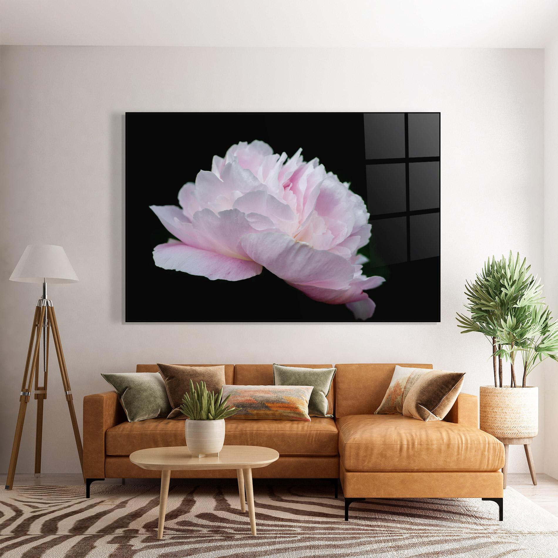Tablou Sticla Pastel Peony On Black mockup 7