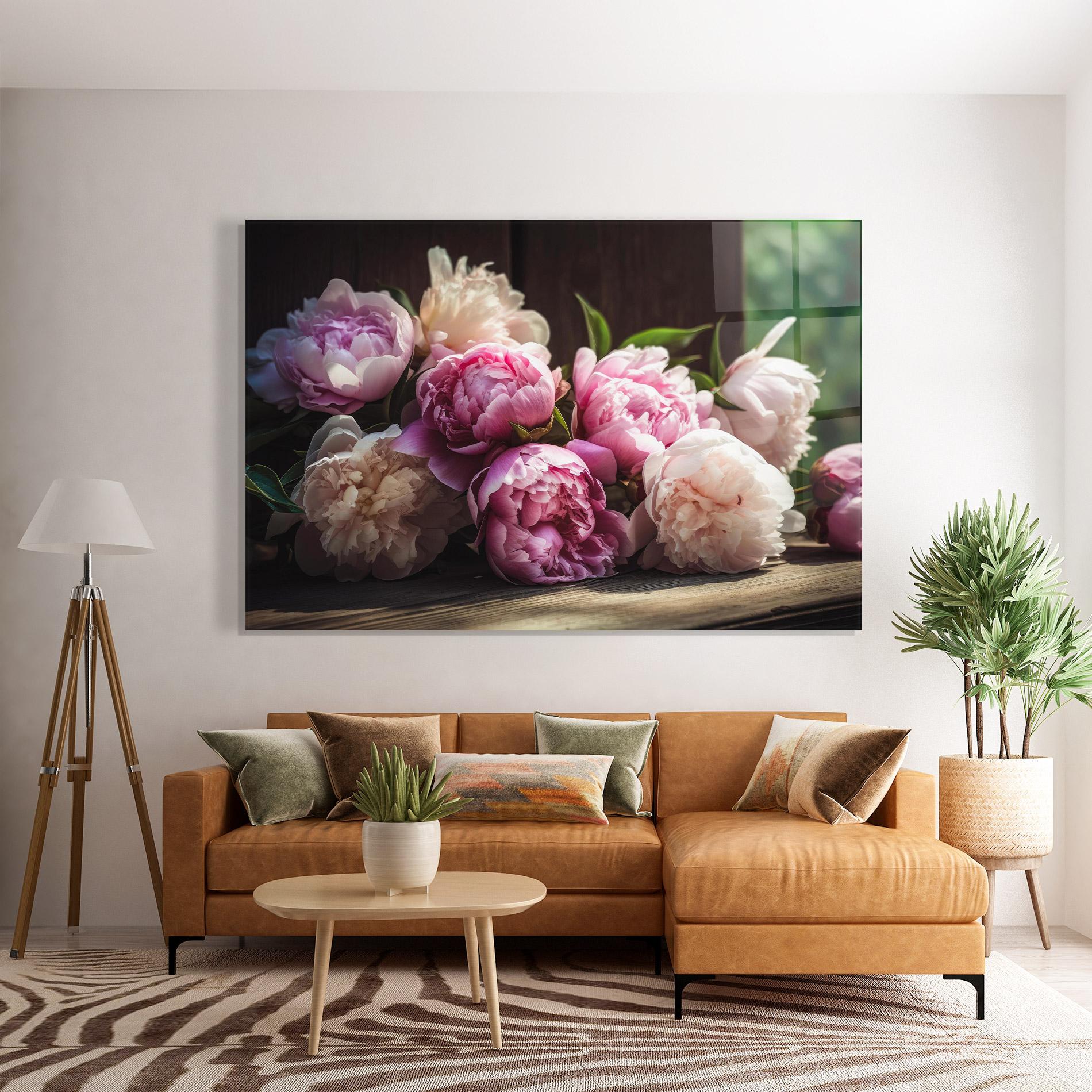 Tablou Sticla Peonies On The Table mockup 7