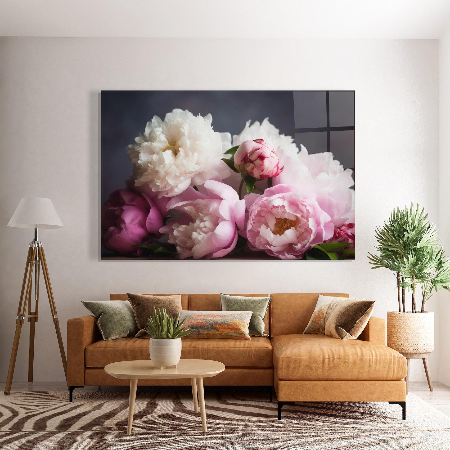 Tablou Sticla Peonies With Grey mockup 7