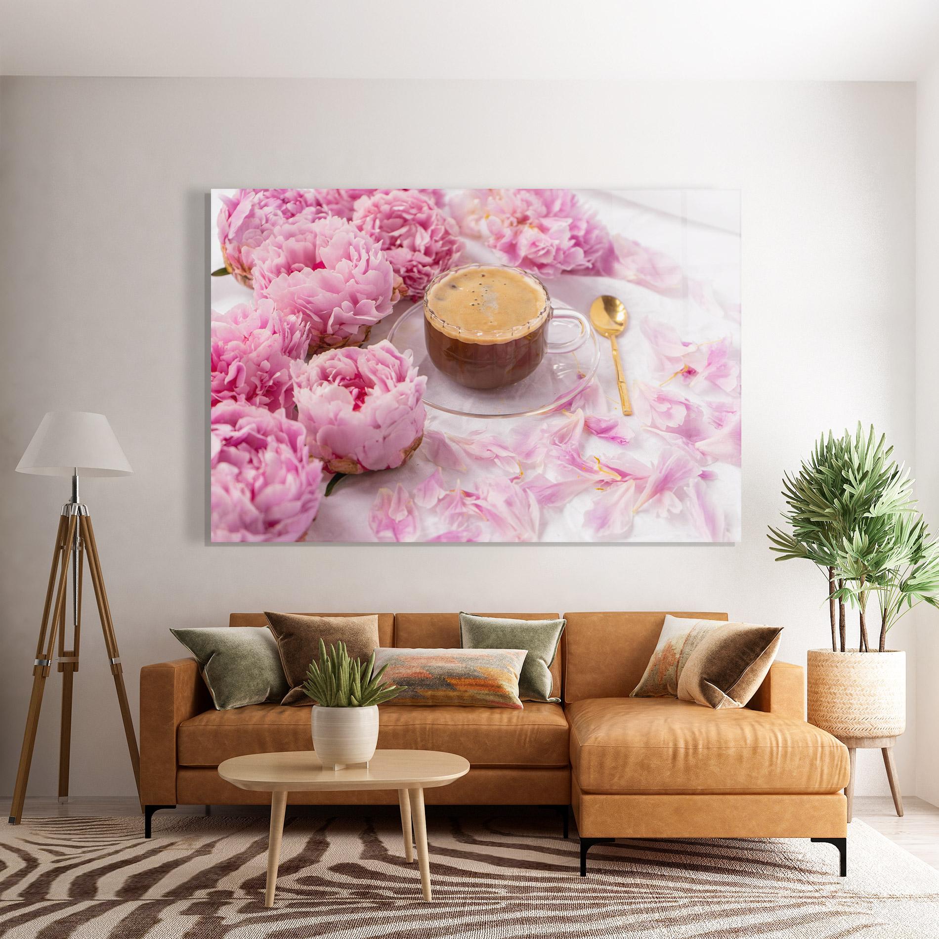 Tablou Sticla Peony And Coffee mockup 7
