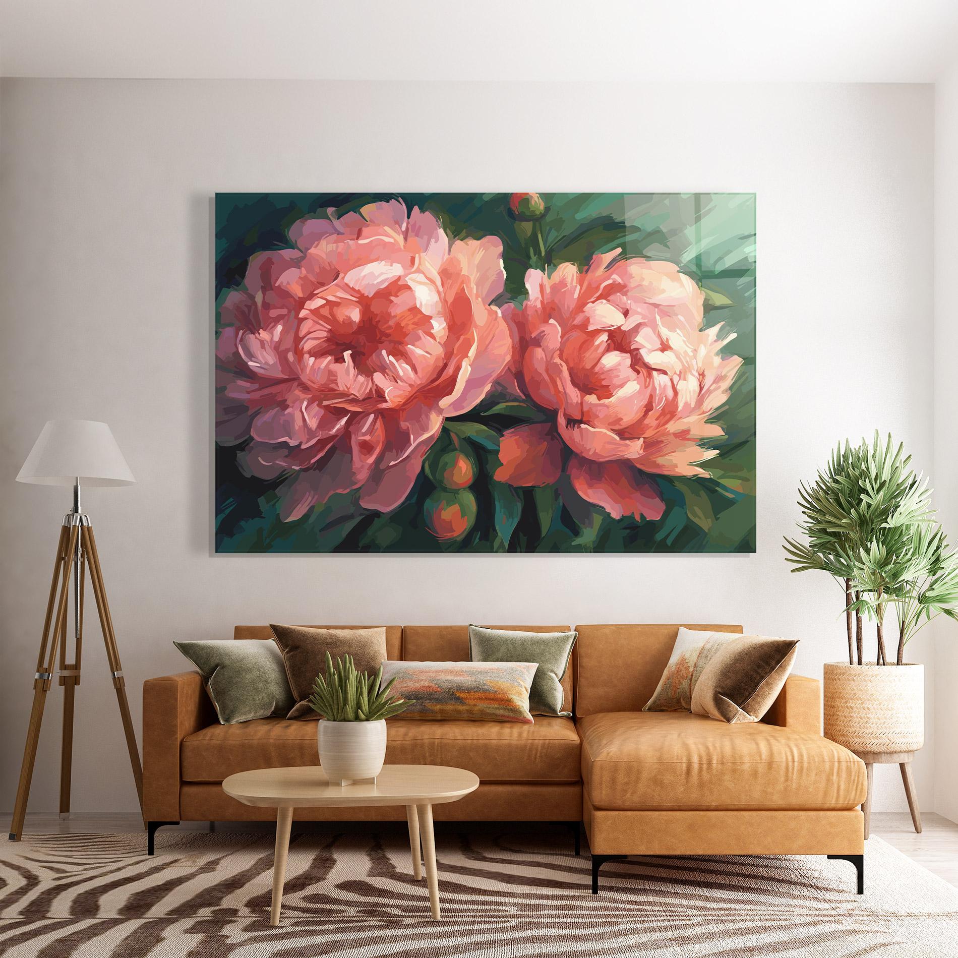 Tablou Sticla Peony Buds Painting mockup 7