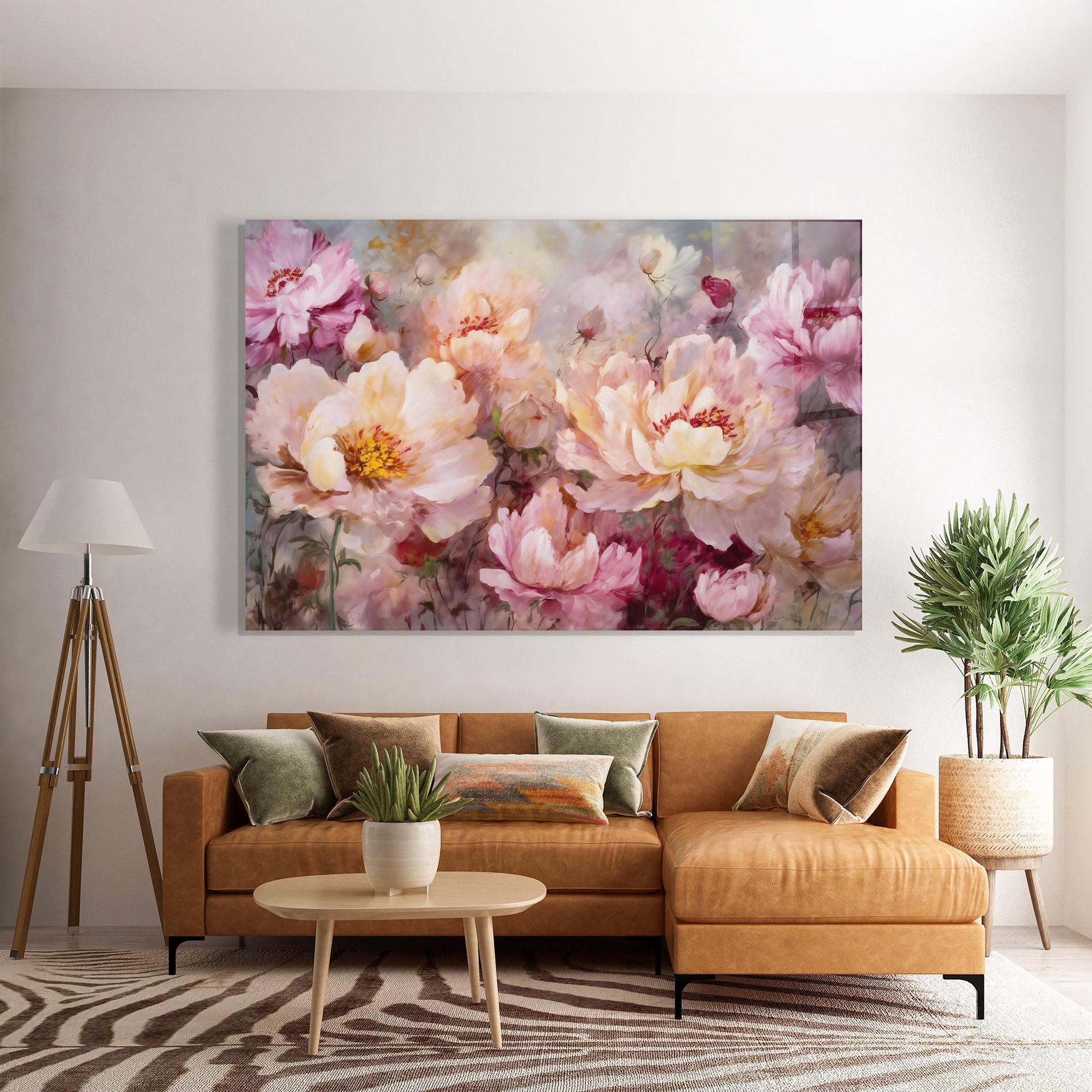 Tablou Sticla Peony Painting Art mockup 7