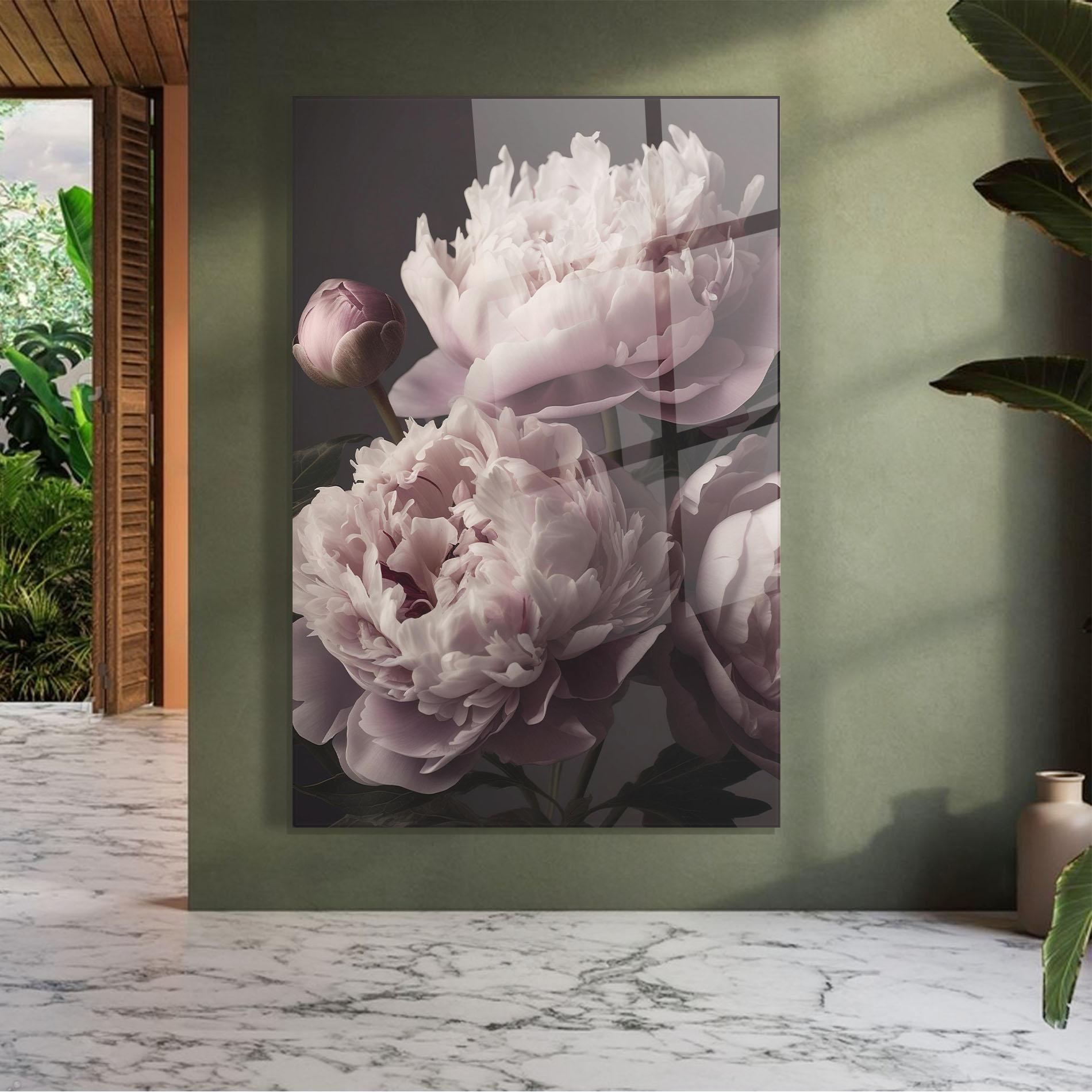 Tablou Sticla Grey Pastel Pink Peony mockup 7