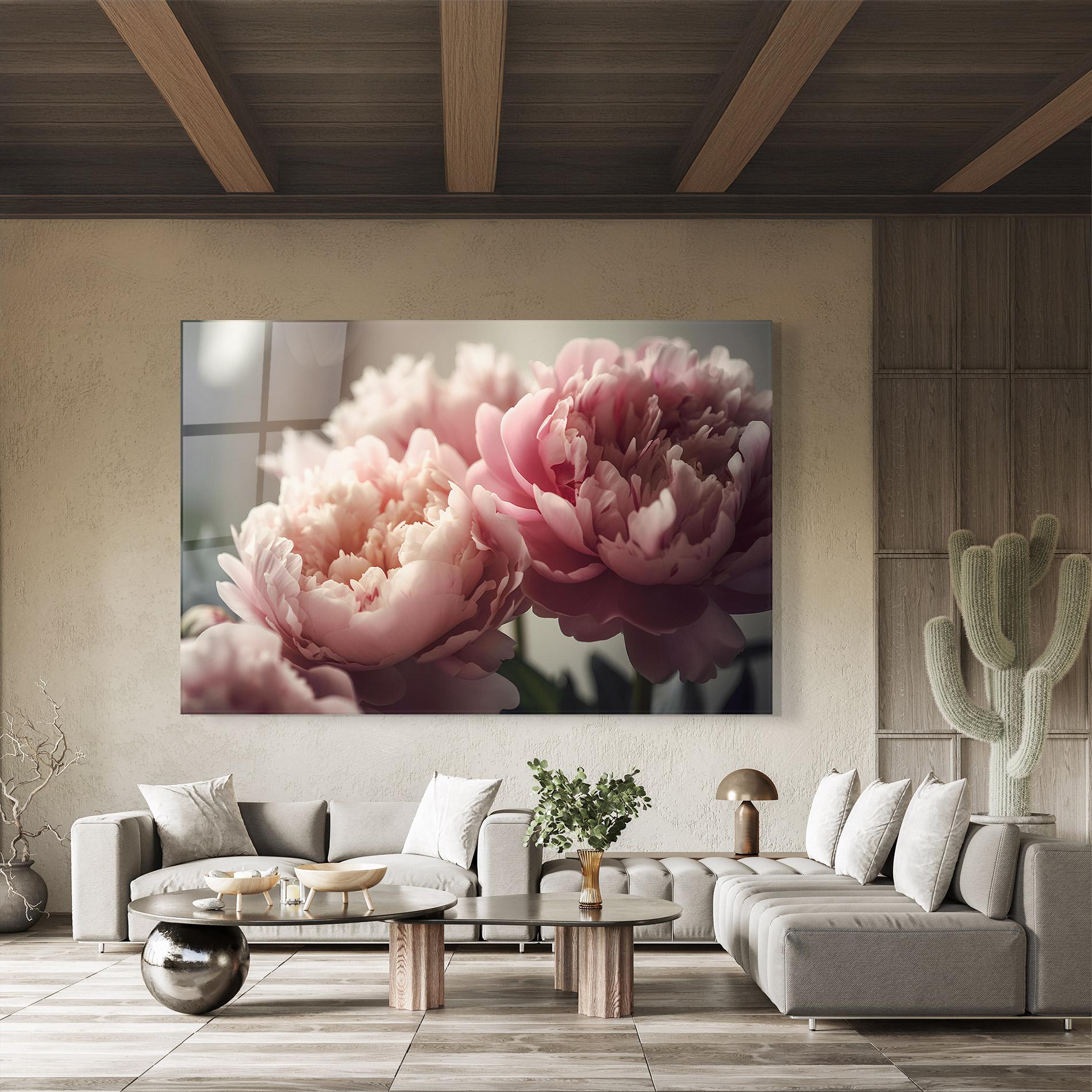 Tablou Sticla Cream Dreamy Peony mockup 8